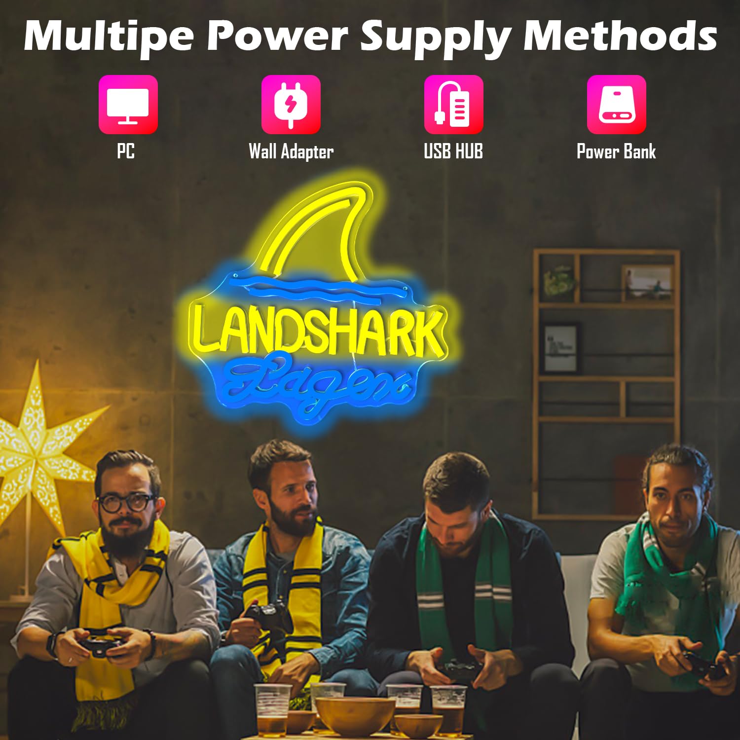 Jooetuu Land Shark Lager Neon Sign Dimmable Led Landshark Beer Neon Light Signs For Wall Decor Shark Neon Bar Lights For Man Cave Beer Club Pub Home Bar Bistro