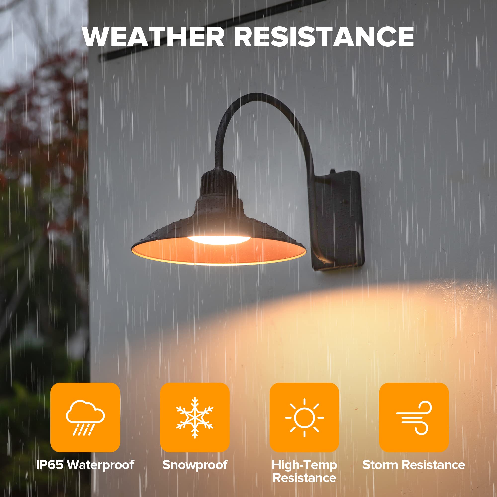 LUTEC Gooseneck LED Barn Light - Black Metal Outdoor Wall Sconce, Waterproof, Dusk to Dawn, Vintage Design, 1 Pack
