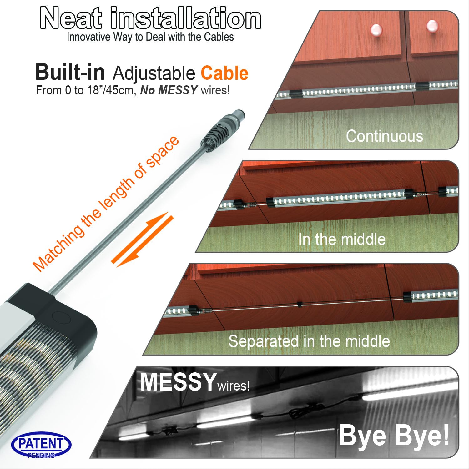 Ebd Led Under Cabinet Lighting Bar Built-In Adjustable Cable Neat Install Under Counter Lights For Kitchen Closet Shelf Workbenc