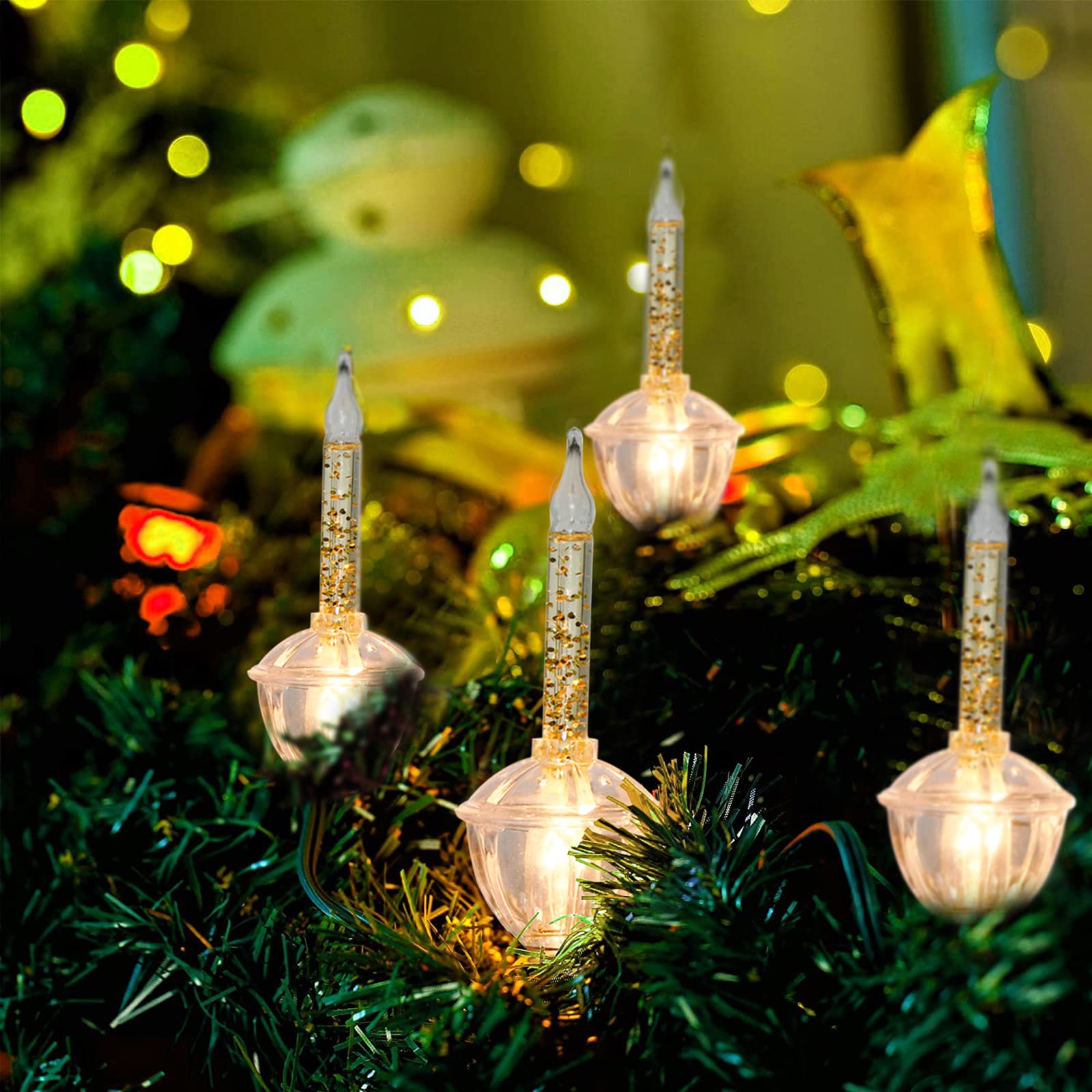 Bokoiuu Christmas Bubble Lights, 11ft Golden Vintage Lights, 2 Pack, UL Listed, C7/E12 Base, Green Wire, Copper