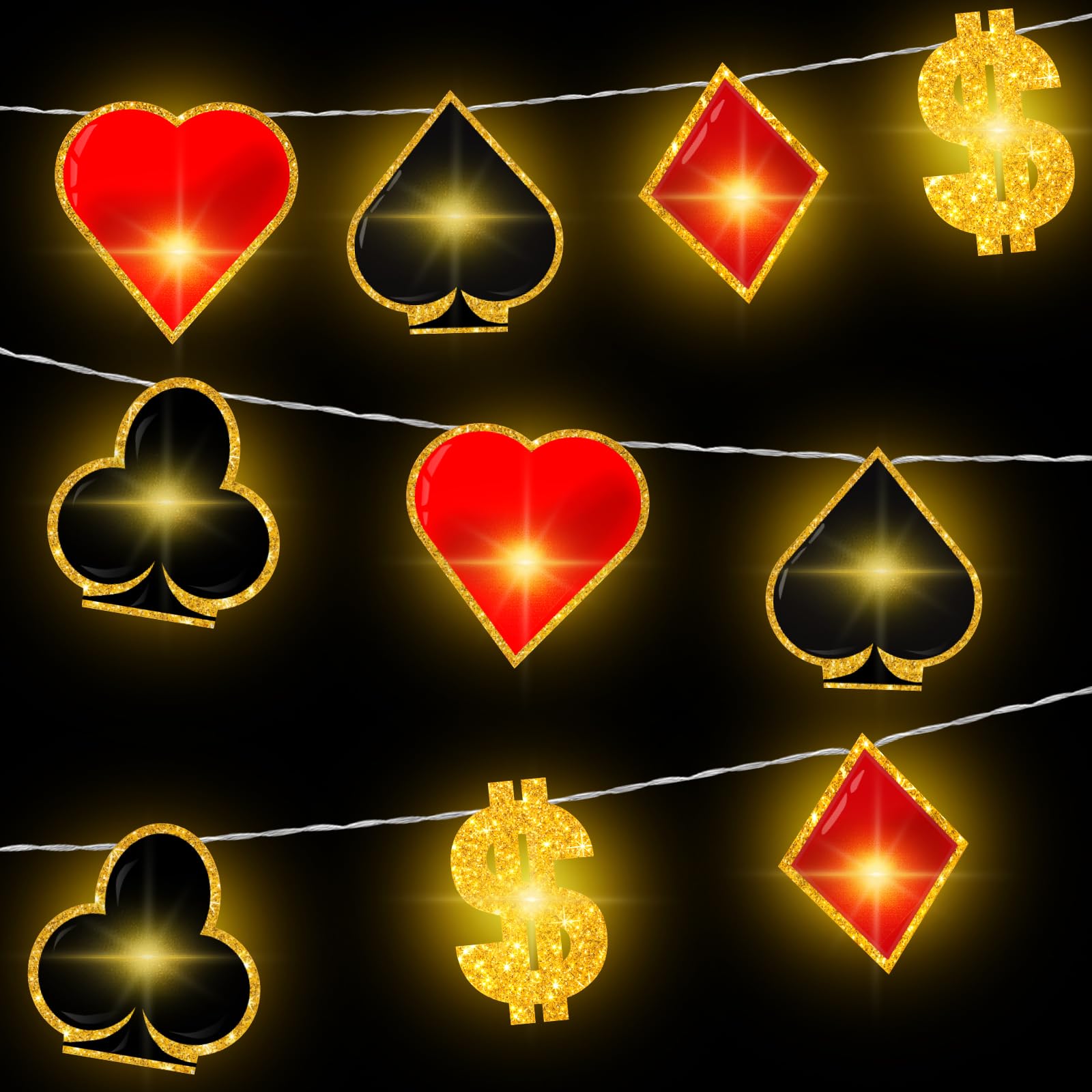 VIHOSE Casino Theme Party Decorations Las Vegas Poker Party Supplies 20 LED 10 ft Casino Party String Lights for Casino Night Las Vegas Night Baby Shower Birthday Party Supplies Decor Supplies