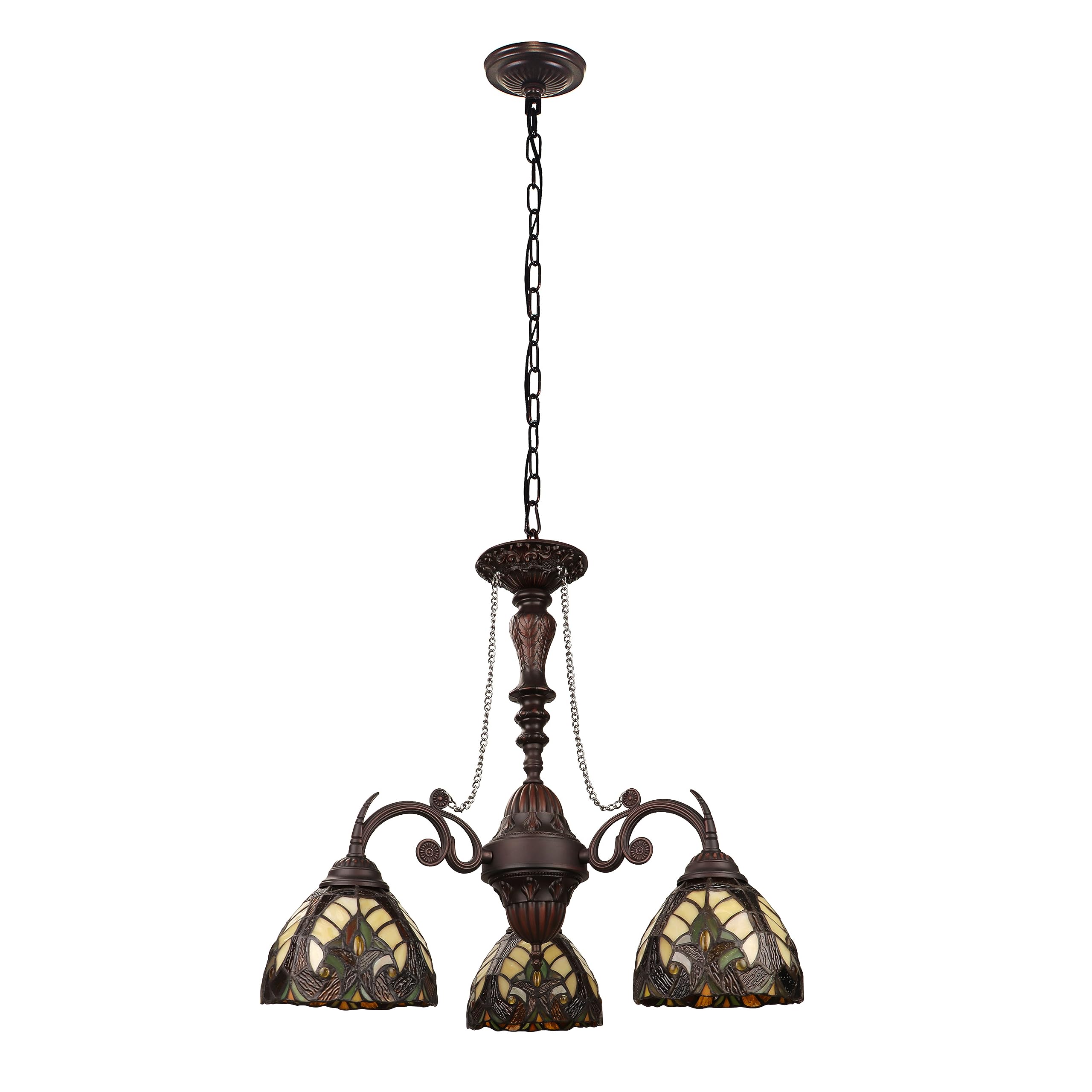 Chloe Lighting Mini Chandelier, Victorian-Style, 3-Light, Antique Dark Bronze, 24in Wide, Glass, Multicolor, Model CH18780VI24-DC3
