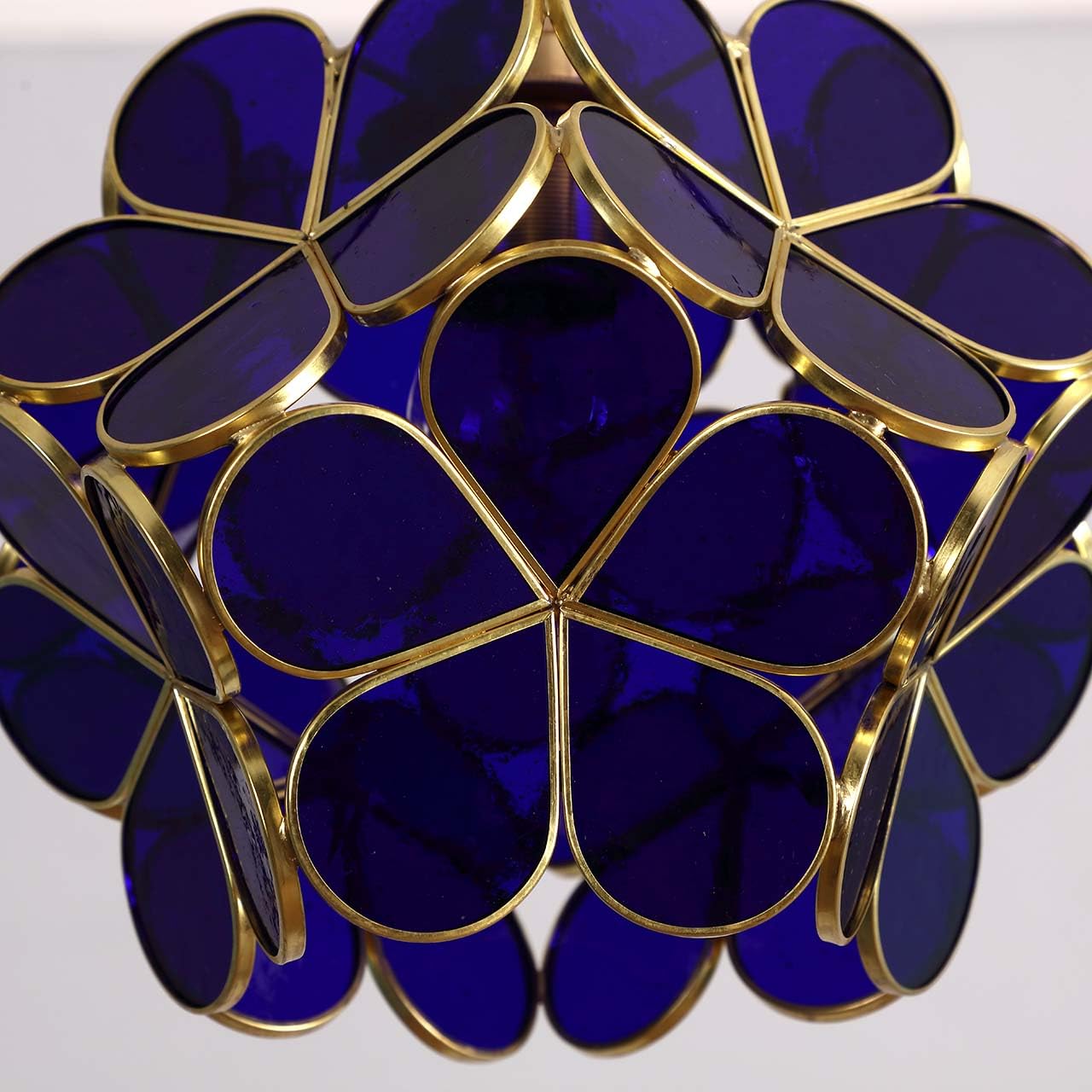 Bieye L10898 Flower Petals Tiffany Style Stained Glass Close To Ceiling Light, 8-Inch Wide (Dark Blue)