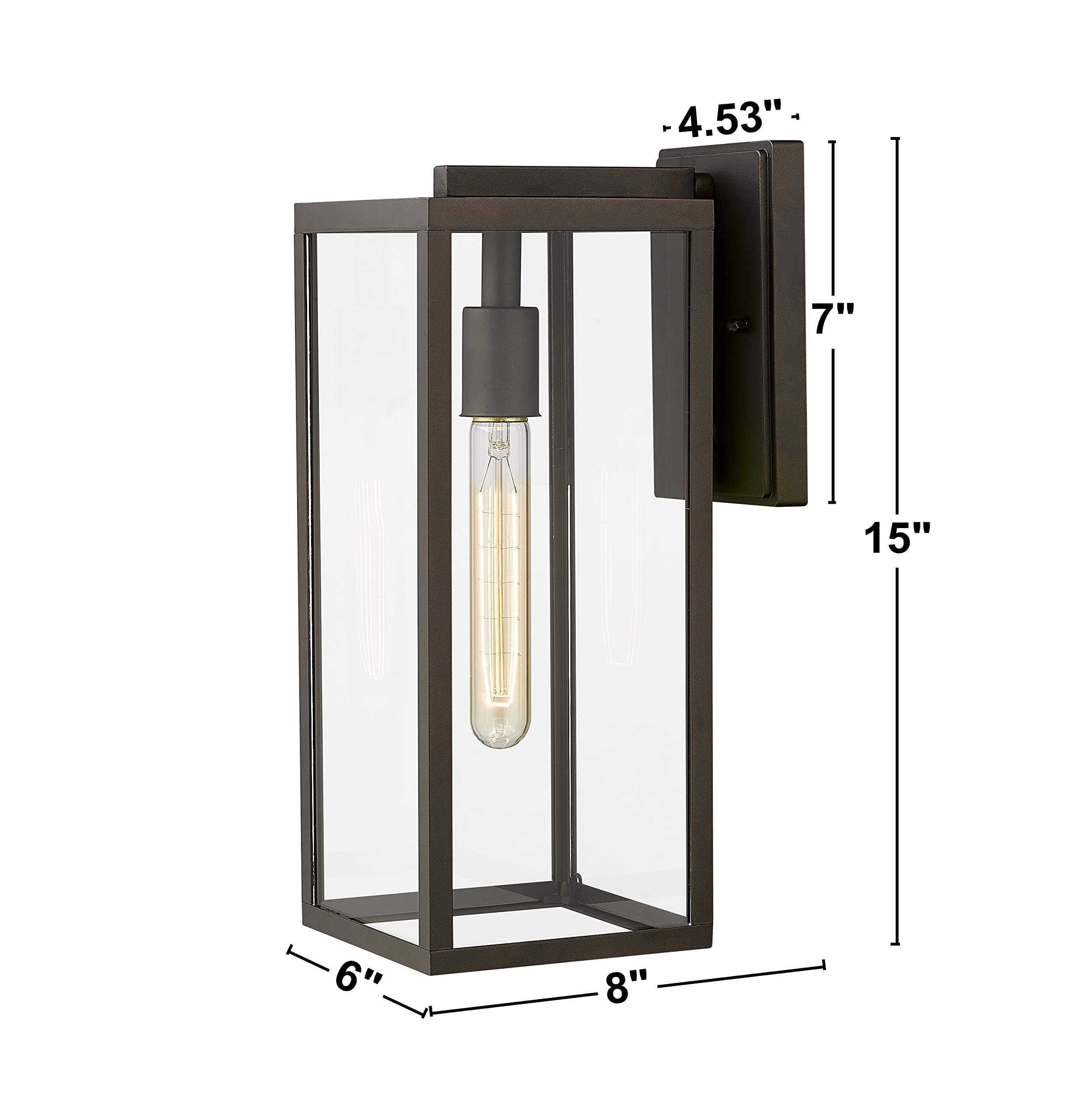 Bestshared Outdoor Wall Lantern - 15"H 1-Light Sconce, Oil-Rubbed Bronze, Metal, Wall Mounted, Model 4176, 1 Pack