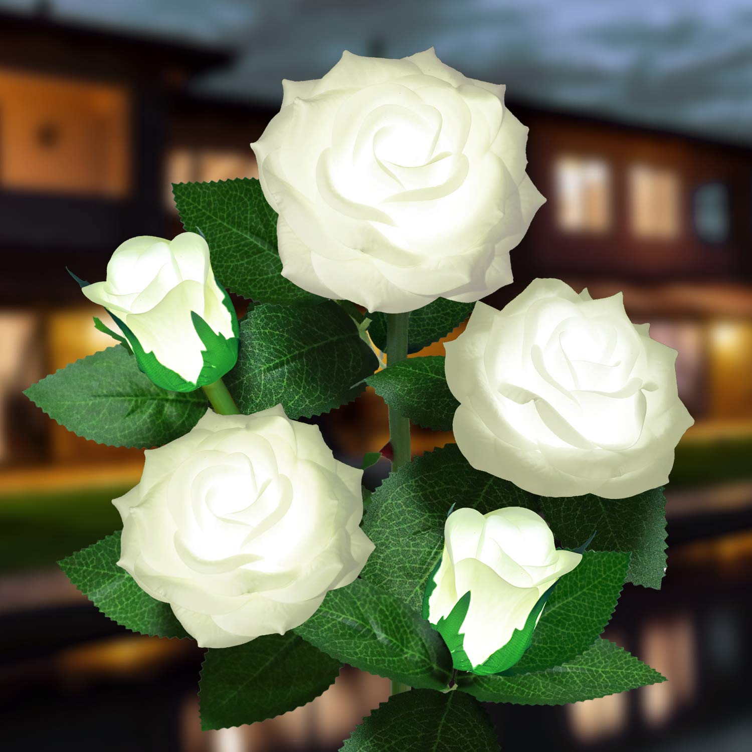 YWYWLED Solar Flower Lights - LED Waterproof Stake Lights, 1 Pack, White, Model 2023-5-12, Two Modes, Realistic Roses for Garden