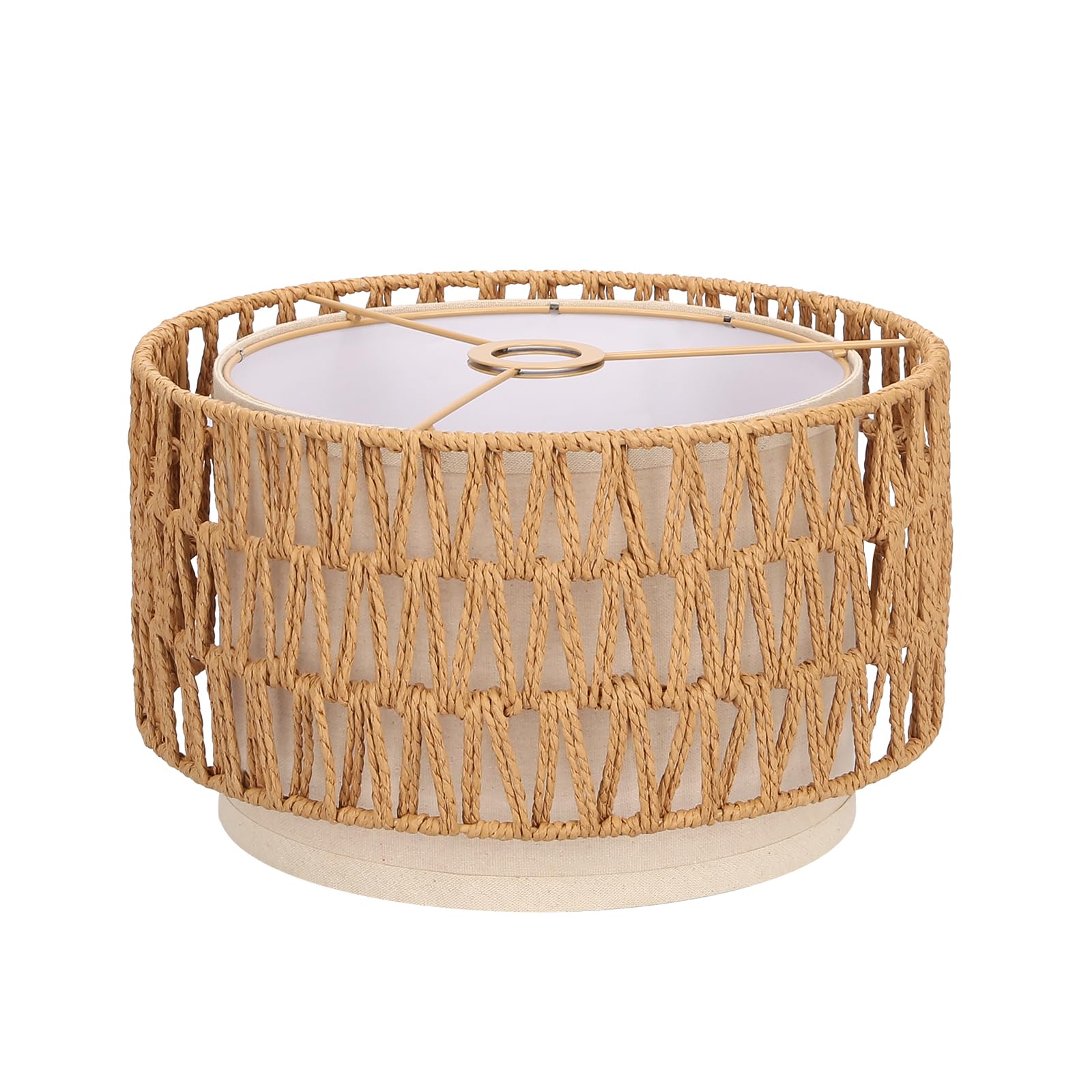 Boho Rattan Lamp Shade  12.6 Top x 12.6 Bottom x 7.68 High  Natural Rattan & Linen Double Layer Lamp Shades for Floor Lamps Table Lamps Chandelier  UNO Fitter Lampshade Replacement  Easy Assembly