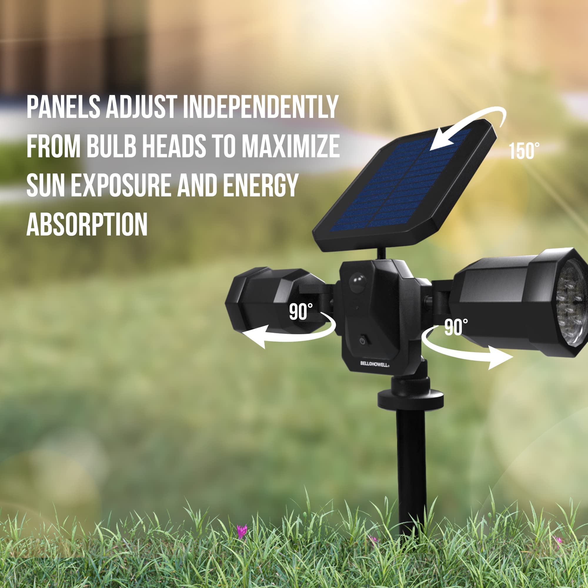 Bell+Howell Bionic Spotlight Duo Deluxe Solar Lights, Motion Sensor, Super Bright LEDs, 1 Pack Deluxe, Black, Model 8778