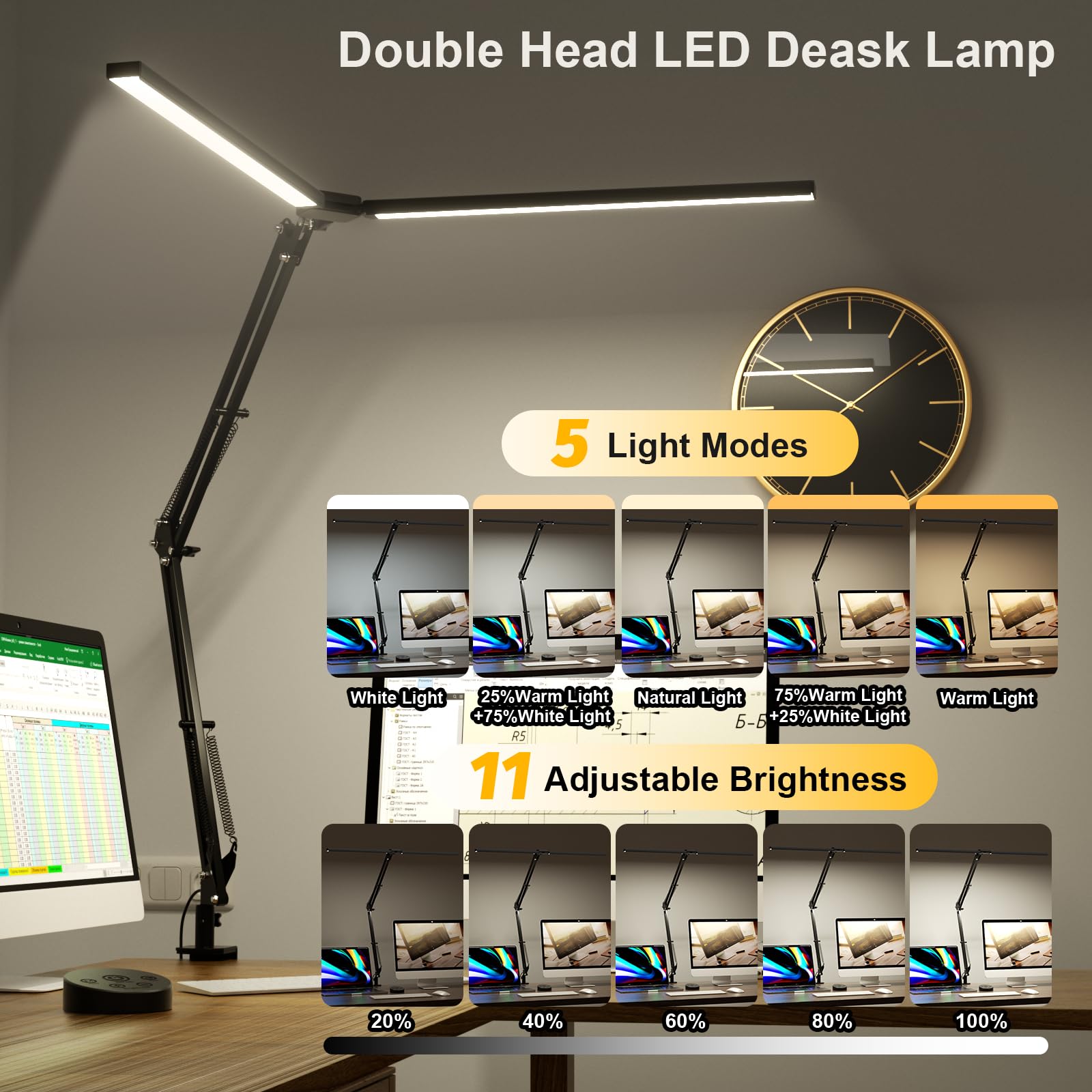 Skyleo Led Desk Lamp For Home Office - 2400Lm Ultra Bright Desk Light -Eye Caring Desk Lamp With Clamp - Adjustable Office Lamp