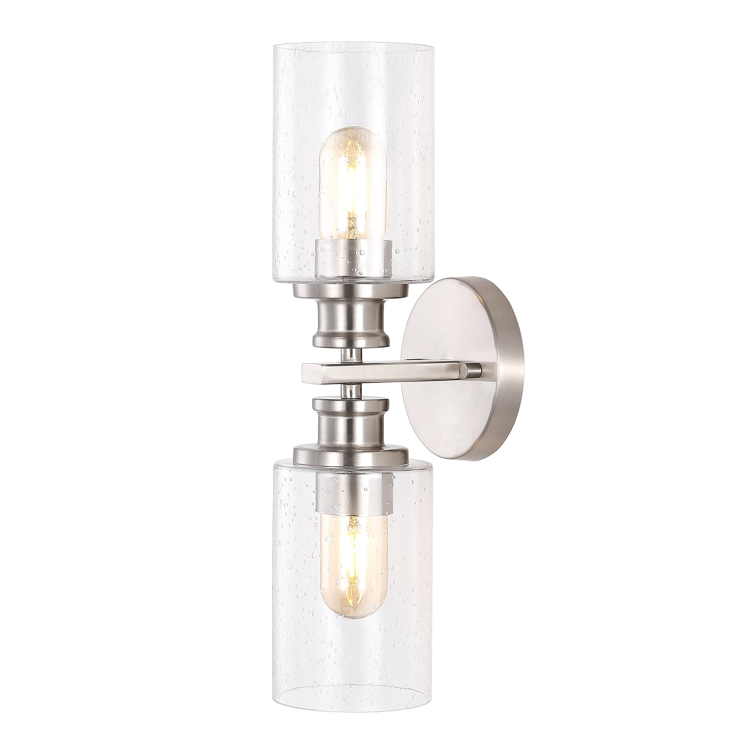 JONATHAN Y 16.5in Cylinder Vanity Light, 2-Light Iron/Seeded Glass, Nickel, Model JYL7577C, Farmhouse Contemporary Design