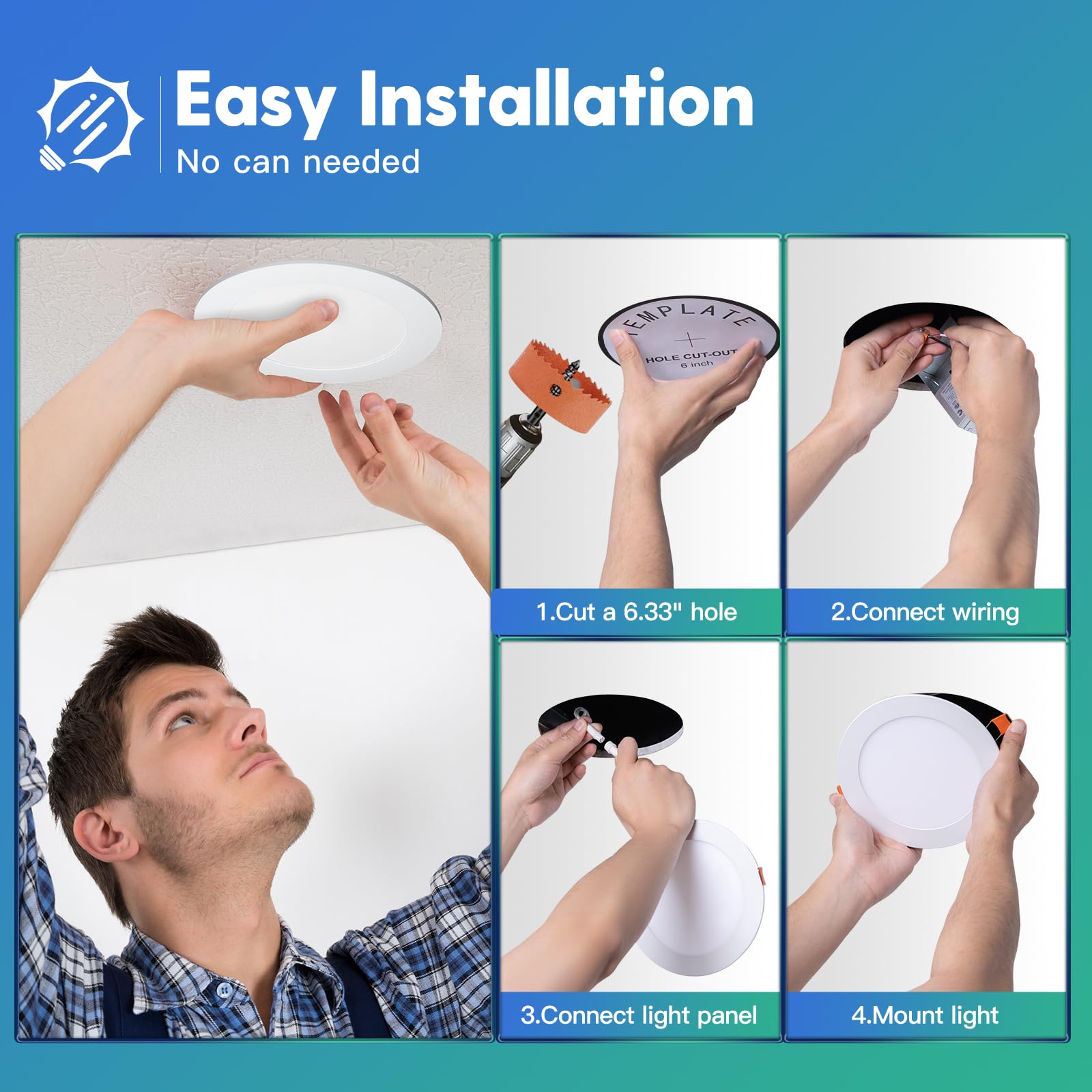 Freelicht 1 Pack 6 Inch 5Cct Ultra-Thin Led Recessed Ceiling Light With Junction Box, 2700K/3000K/3500K/4000K/5000K Selectable,