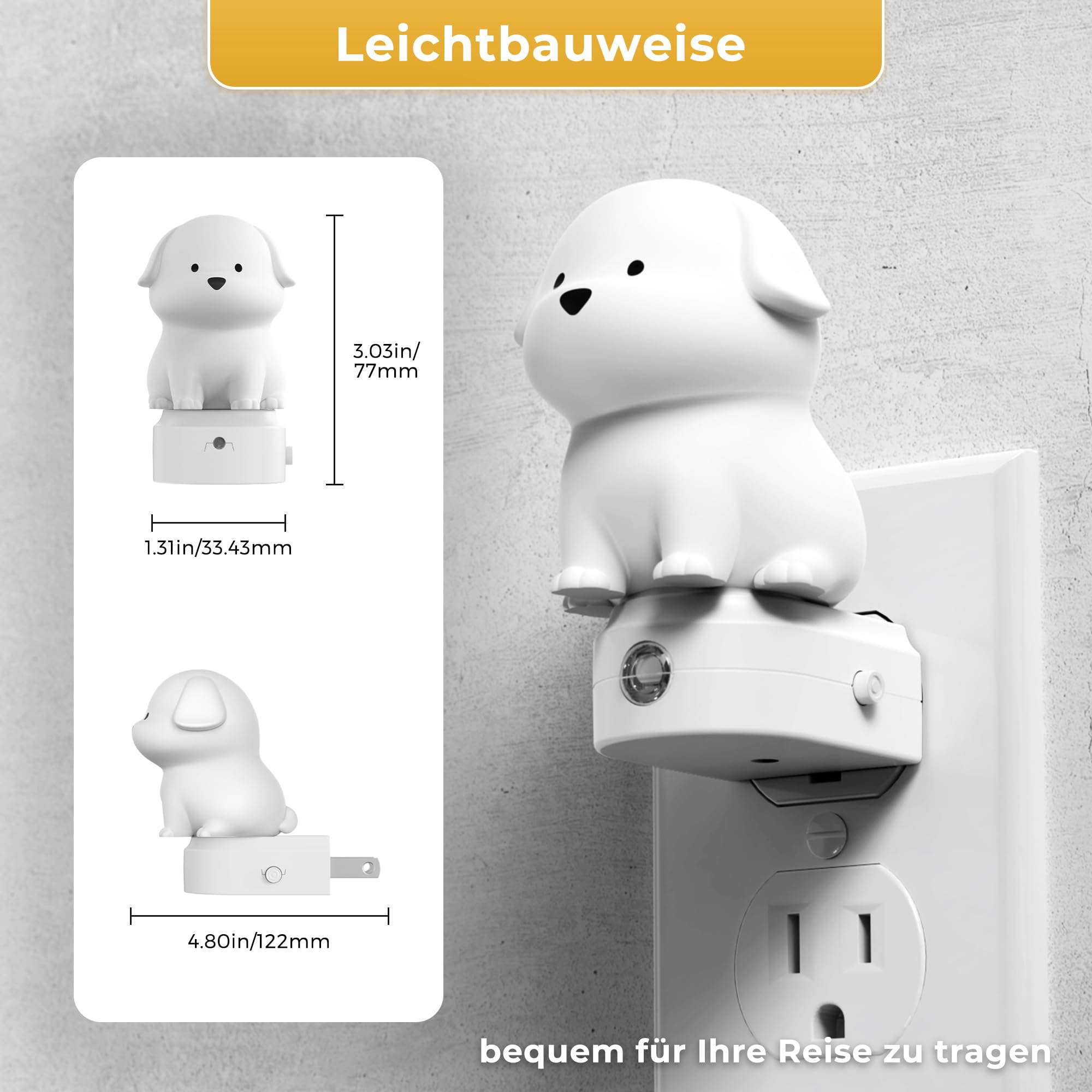 L LOHAS LED 3CCT Dog Night Light - Cute Puppy Design with Dusk to Dawn Sensor, 1 Pack, Ideal Christmas Birthday Gift for Kids