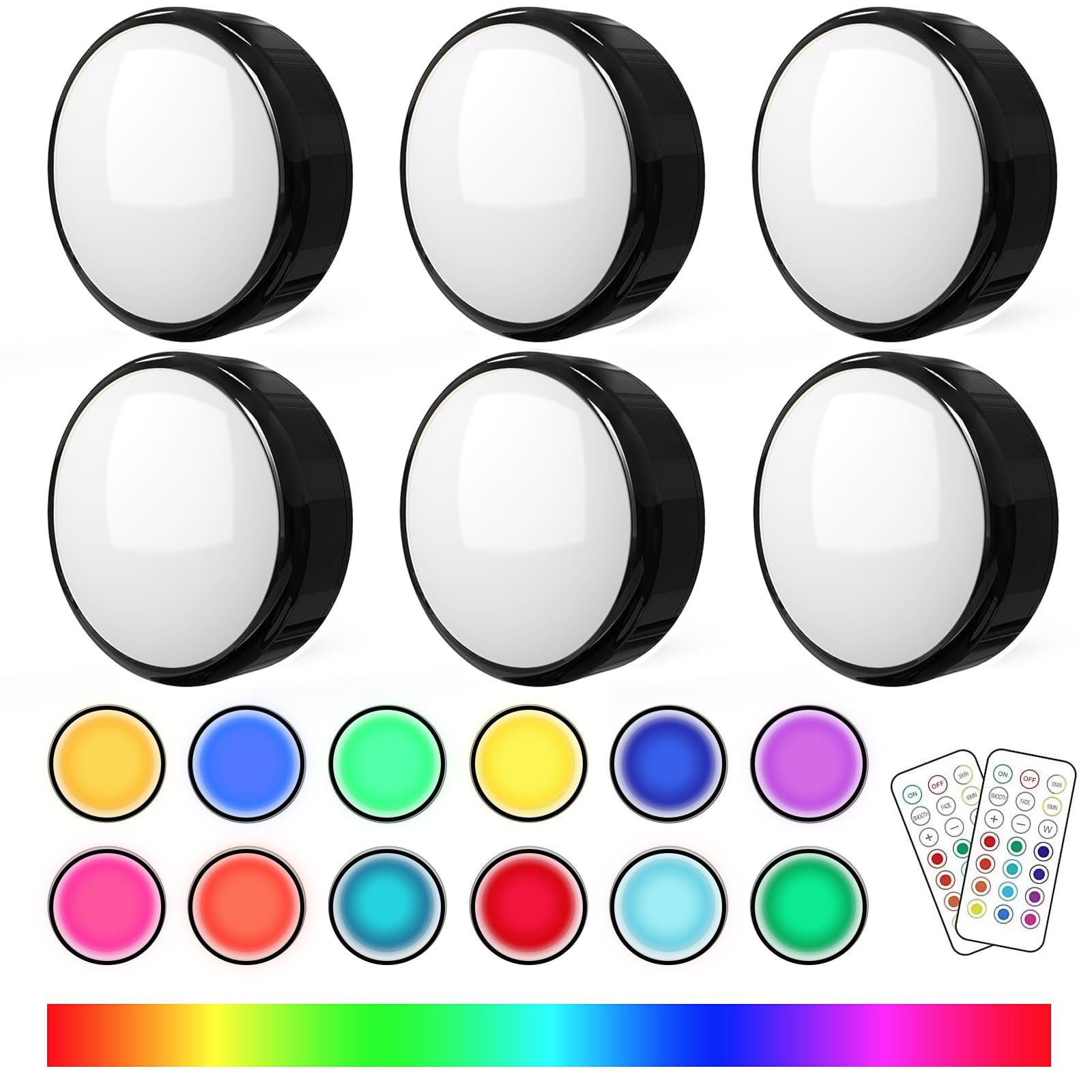 Puck Lights with Remote Control Battery Operated LED Push Lights Wireless, 13 Color RGB - for Closet, Bedroom Wall, Under Cabine