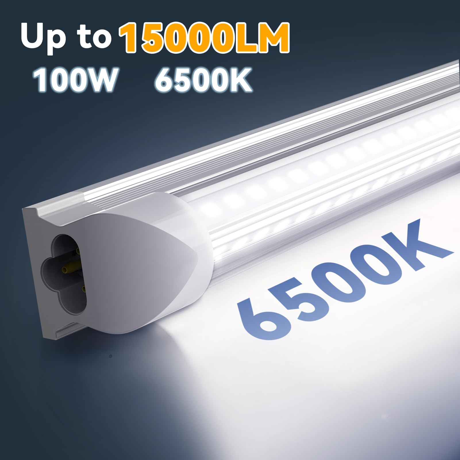 JESLED 8FT LED Shop Lights 10-Pack - 100W 15000LM V-Shape T8 Tubes, Clear Cover, Plug & Play for Garage & Warehouse