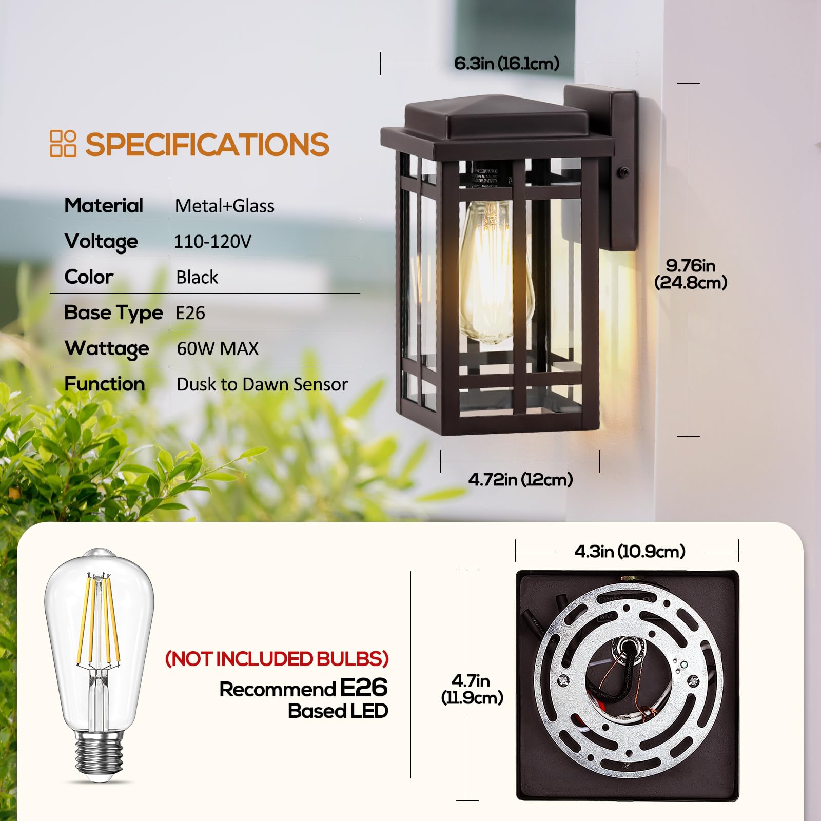 9.76'' Outdoor Wall Light Fixtures 2 Packs, Waterproof Porch Lights Wall Lanterns, Exterior Modern Matte Brown Wall Mount Lighti