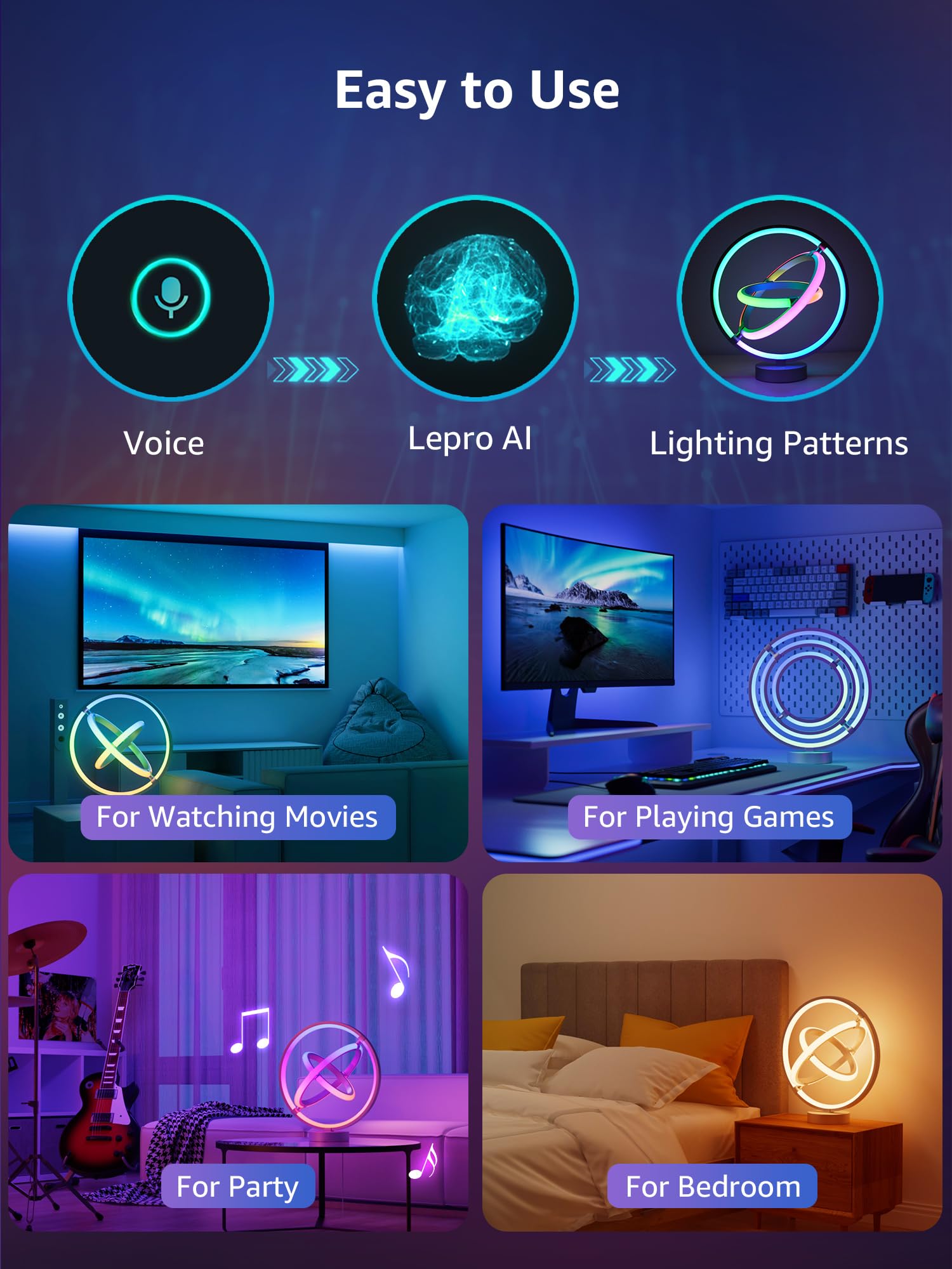 Lepro TB1 Smart Table Lamp - RGB+IC Color Changing Desk Light, Alexa/Google Compatible, Silver