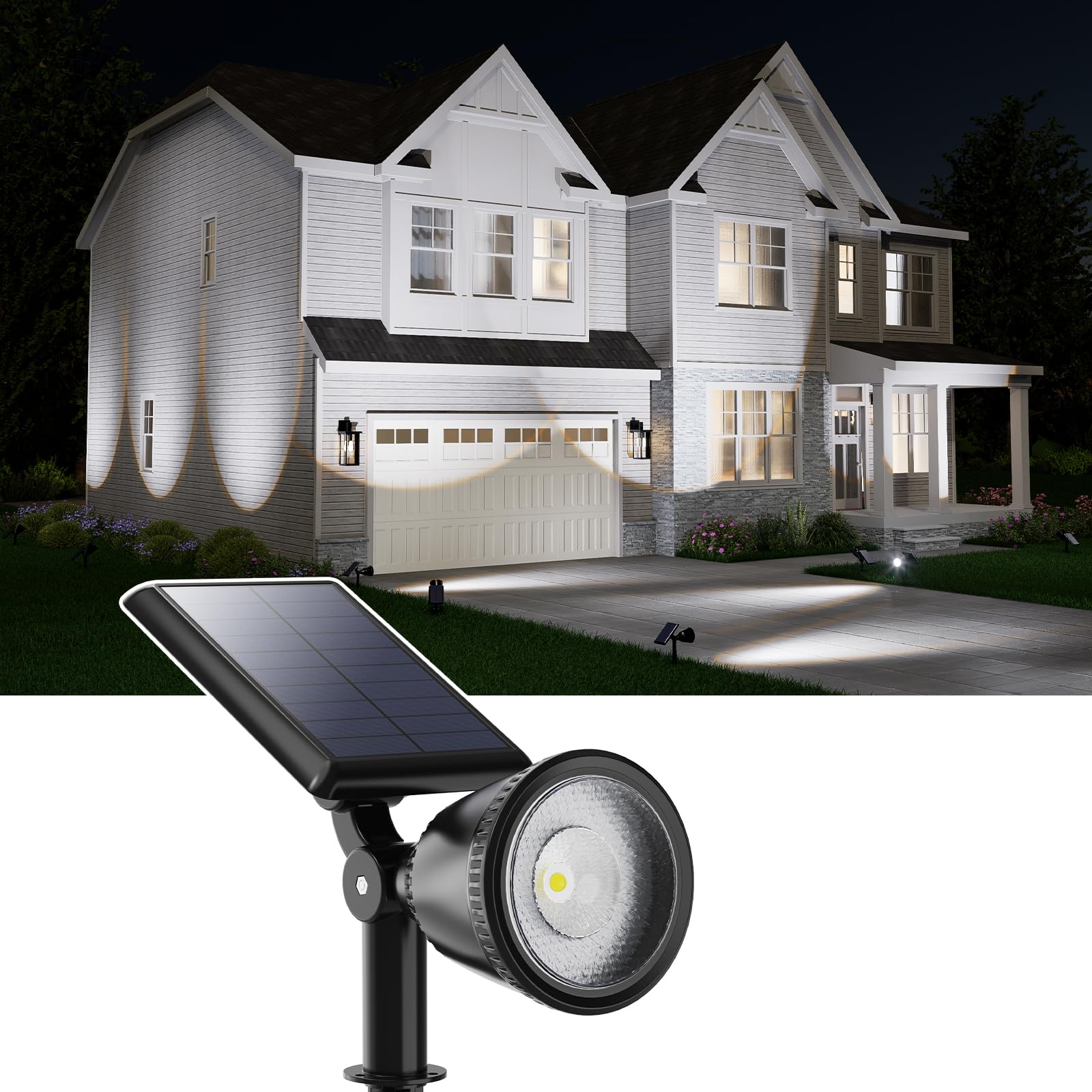 Falove Solar Powered Led Spotlight - Waterproof Uplight For Trees, Lawn, Garden, Cool White
