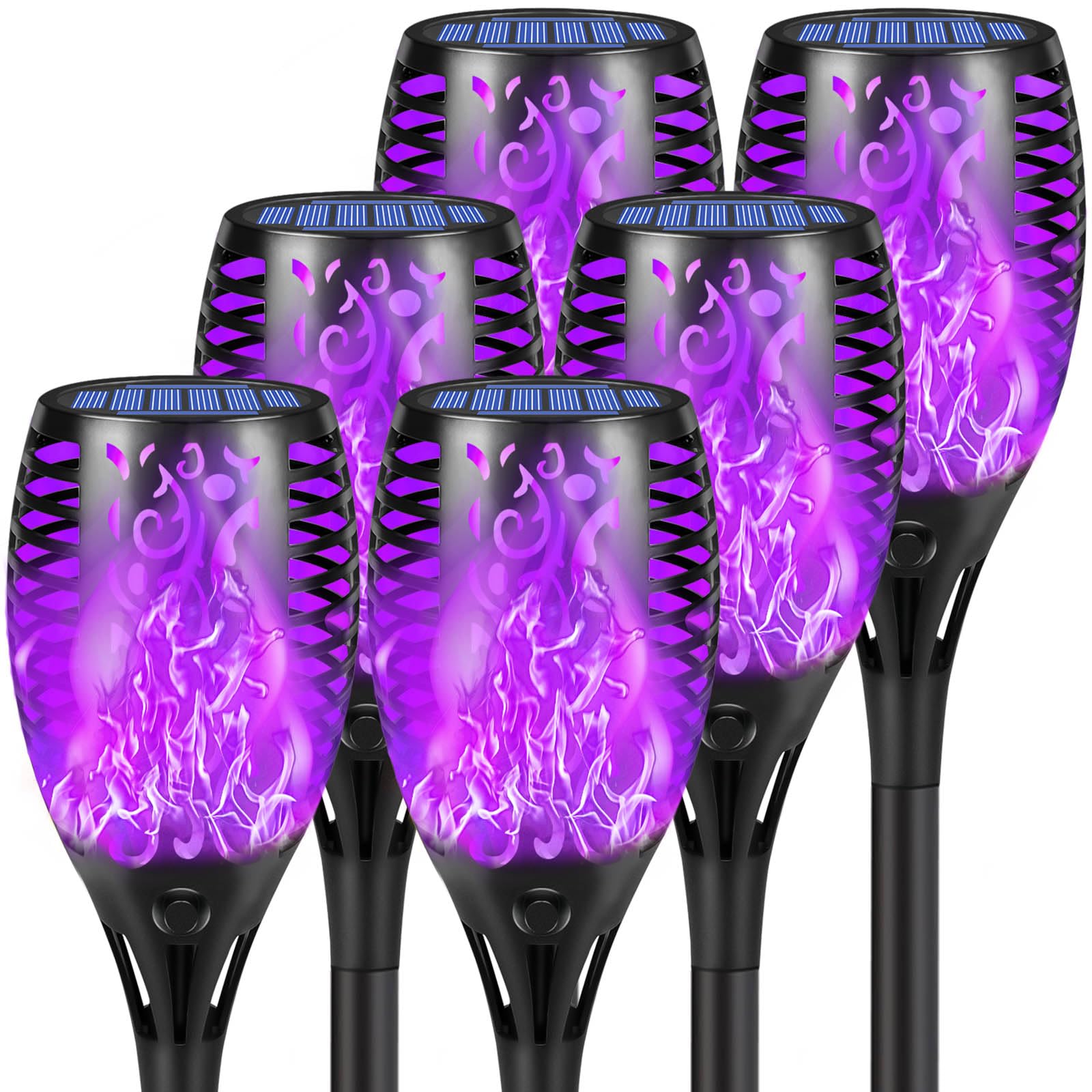 Solar Halloween Lights Outdoor 41" 6 Pack Super Larger Size Solar Torch Light with Flickering Flame, Solar Lights Waterproof, Auto On/Off Solar Torches for Patio Yard Halloween Decorations(Purple)