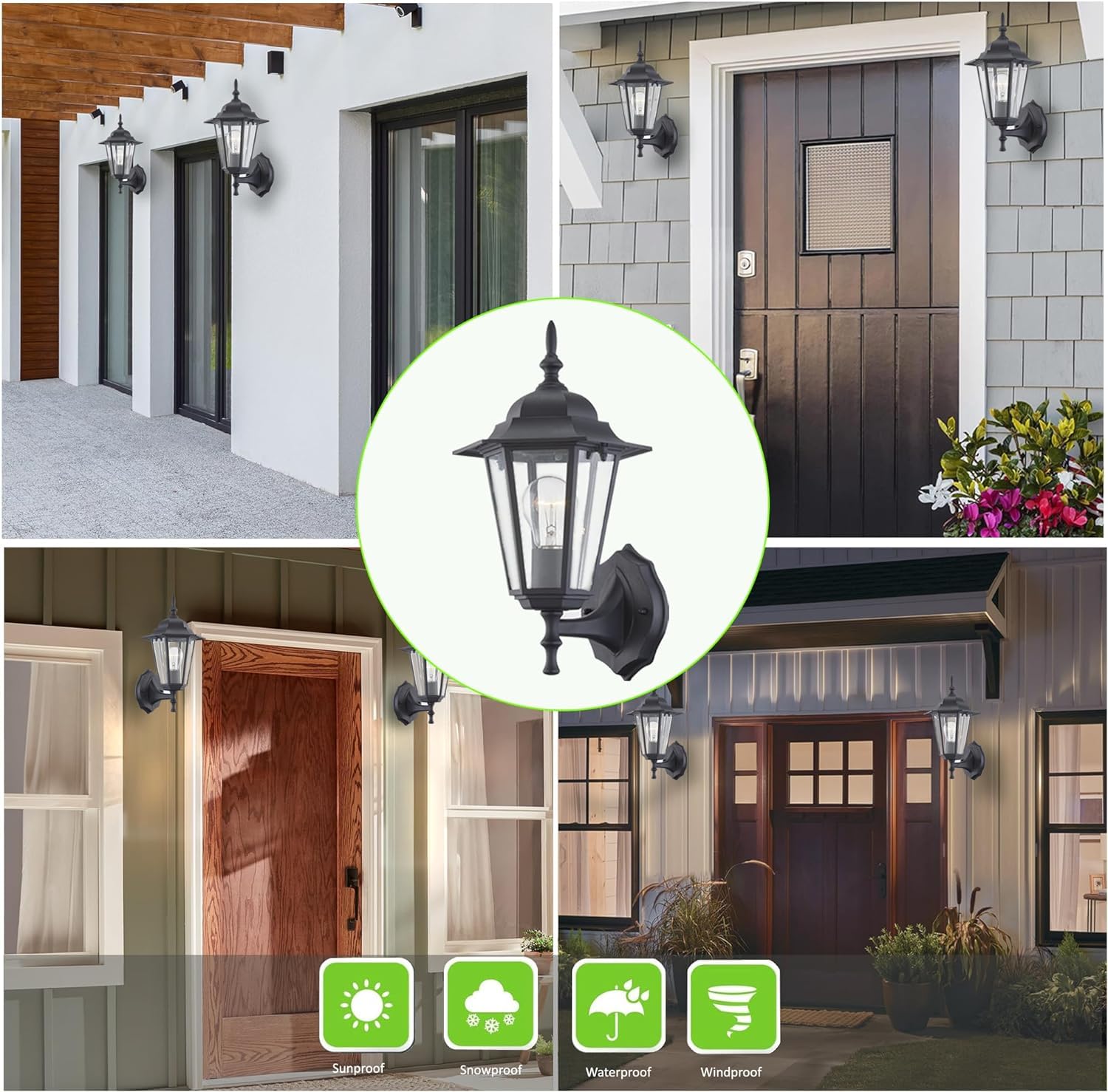 WISBEAM Outdoor Wall Light Sconce - 2 Pack, Black, Metal & Glass, E26 Base, Wet Location Rated, Model WL003-BK