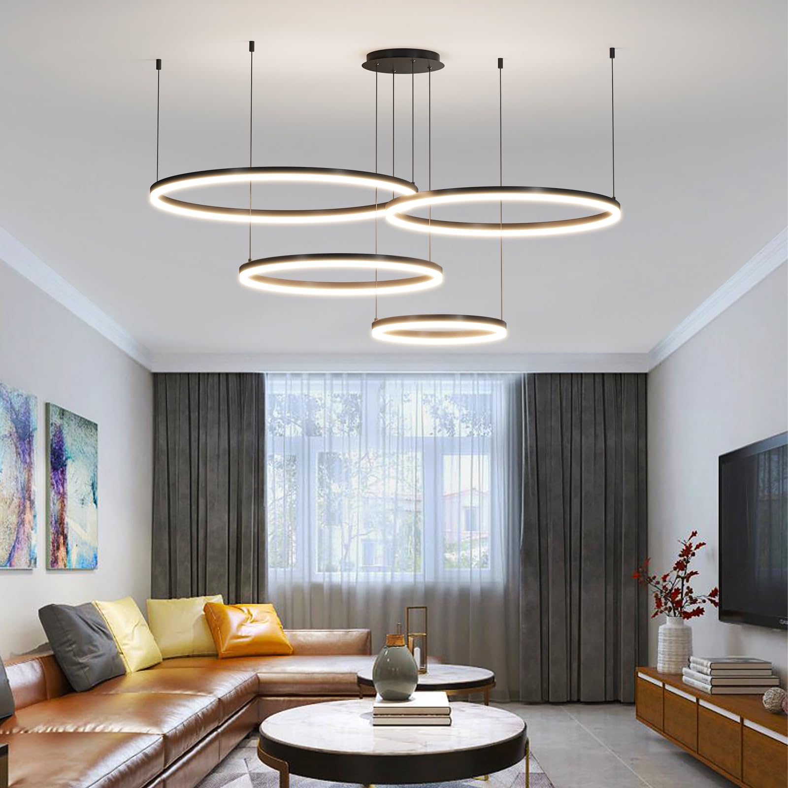 Matven Modern Ceiling Chandelier Light, Remote Control, Dimmable, 11.8x15.7x23.6in, Black, Model KD-YX
