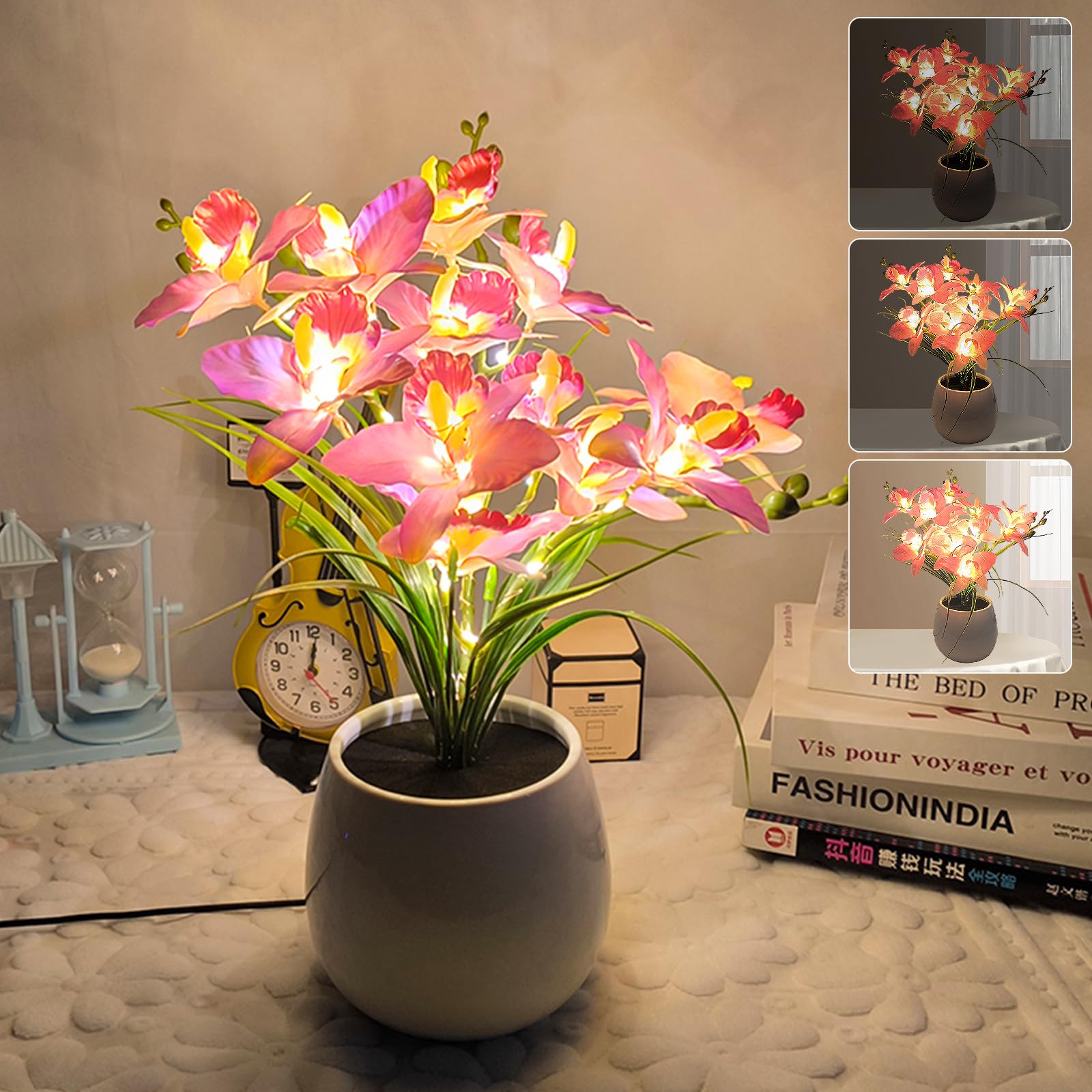 Strackvial Artificial Flower Night Light, USB Plug-in Orchid Flower with Vase Lamp, Infinite Dimming Ambient Light, LED Desktop 