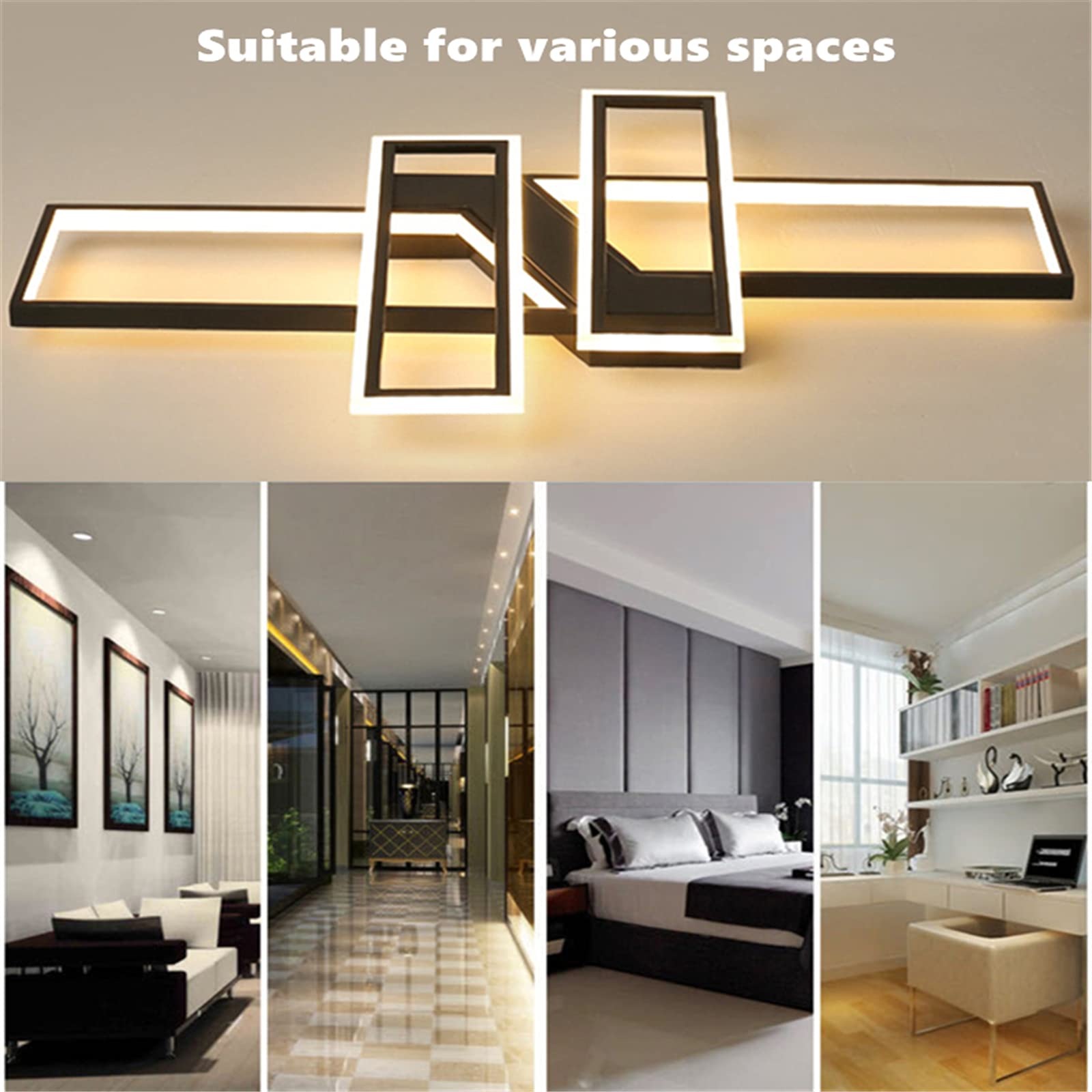 Fbfc 47.2In Modern Led Ceiling Lights Fixture  116W Black Dimmable Chandelier  Rectangular  With Remote Control Diningroom Lamp  Flushmount Geometric Led Ceiling Lamps For Bedroom Living Room