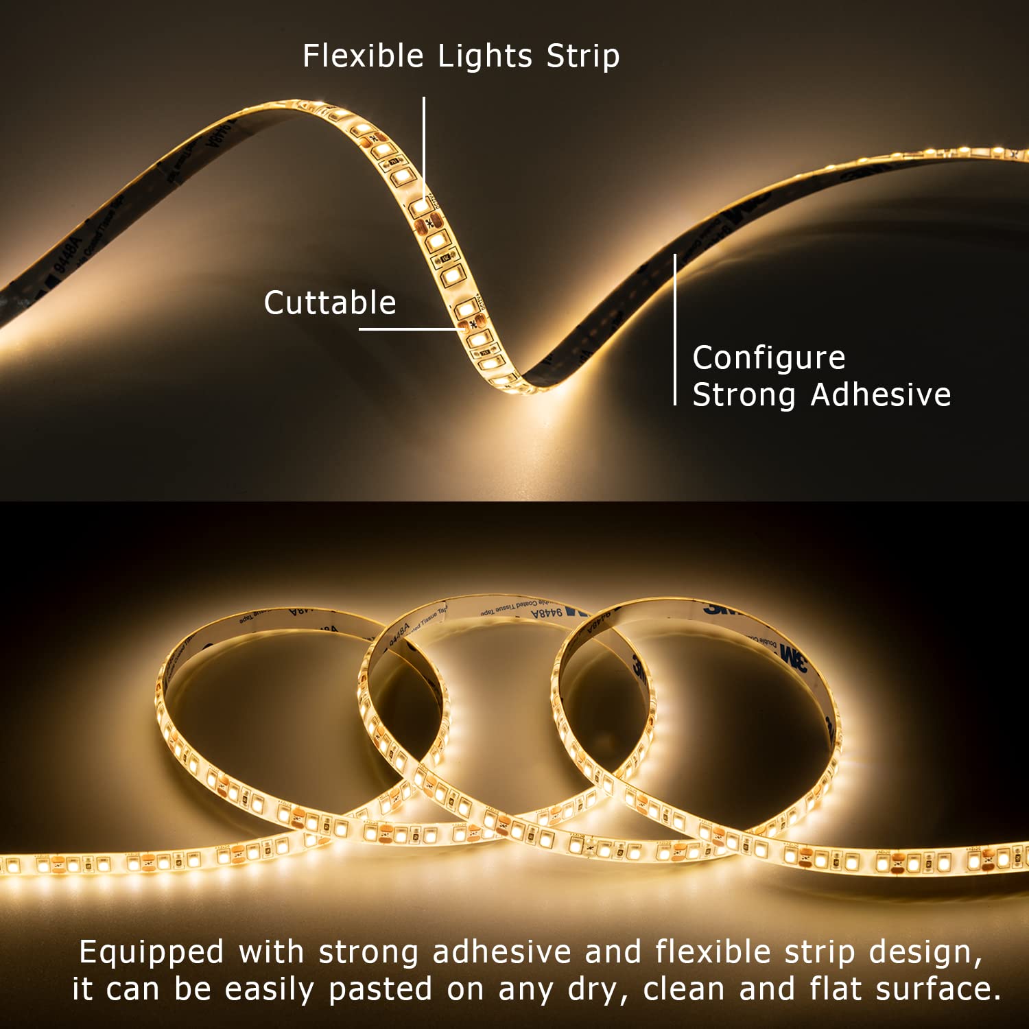 Guotong White Led Strip Lights, Waterproof Cuttable 1200 Smd 2835 Led Tape, 12V 65.6Ft/20M Flexible Ribbon, Kitchen Cabinet Ligh