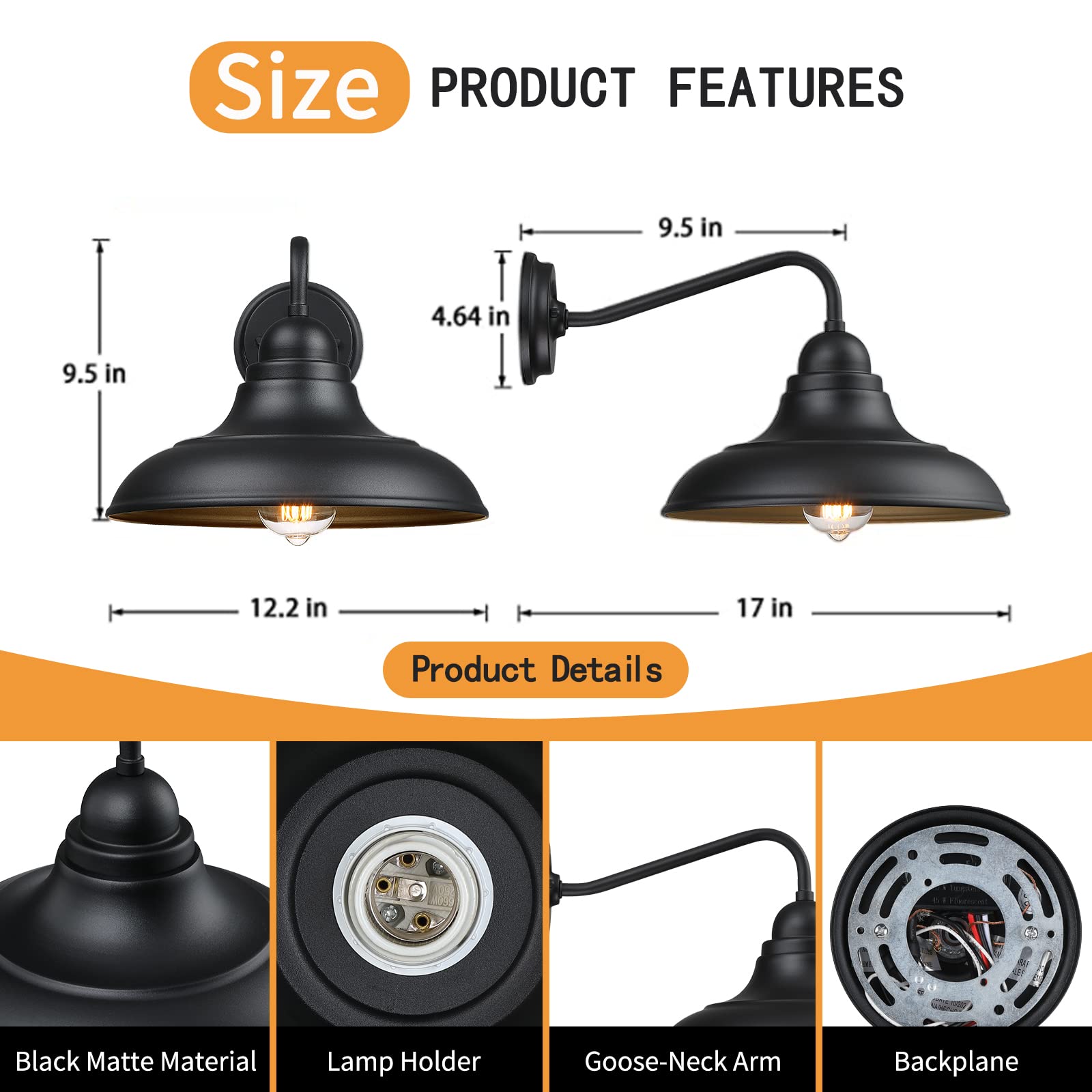 FLQMYQ Outdoor Wall Lights, 3 Pack, Matte Black, Metal Sconce, 12in Classic Barn Lanterns for Indoor & Outdoor Use