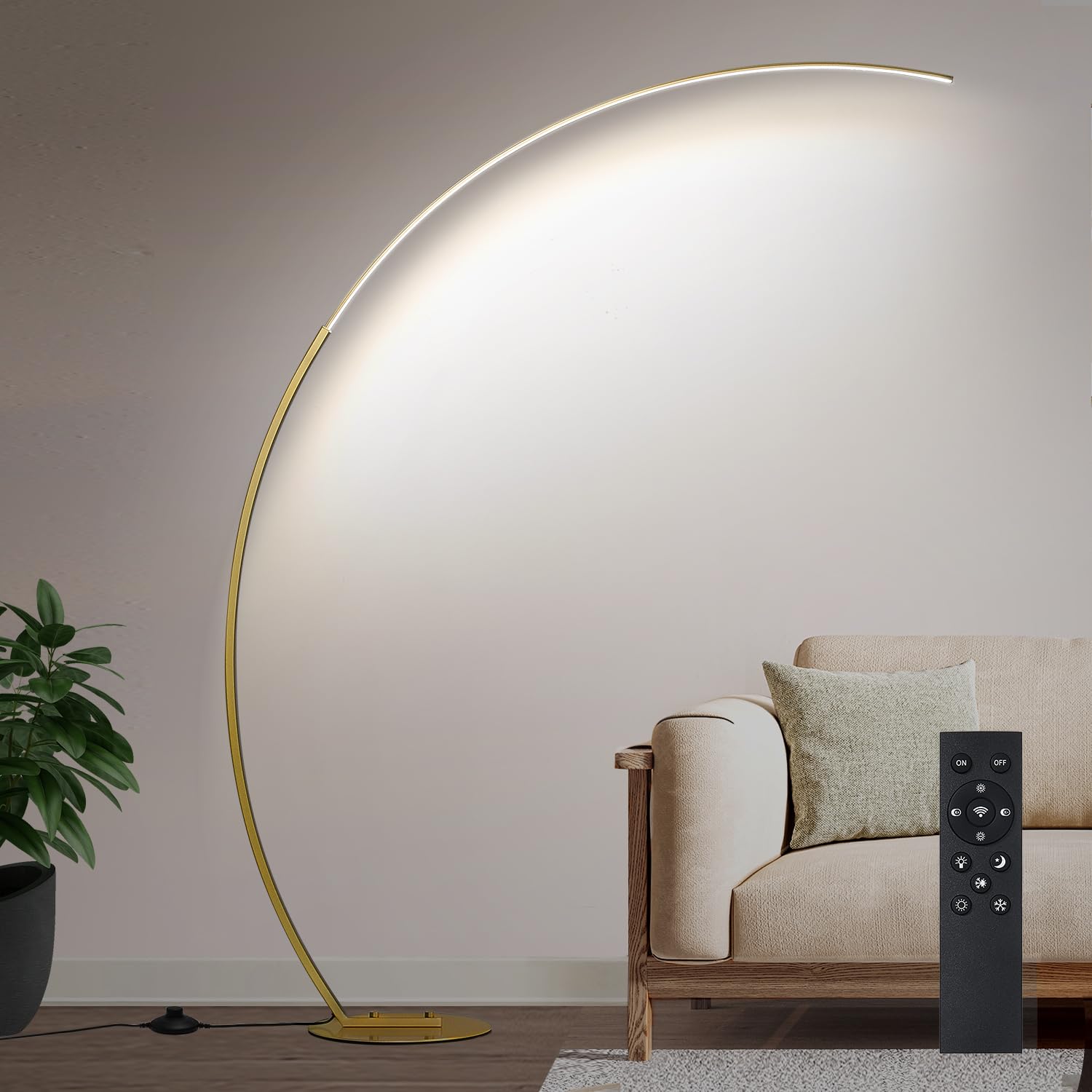 Torondo Dimmable LED Floor Lamp with 3 Color Temperatures, Ultra Bright 2000LM Gold Arc Floor Lamp, Modern Standing Tall Lamp wi