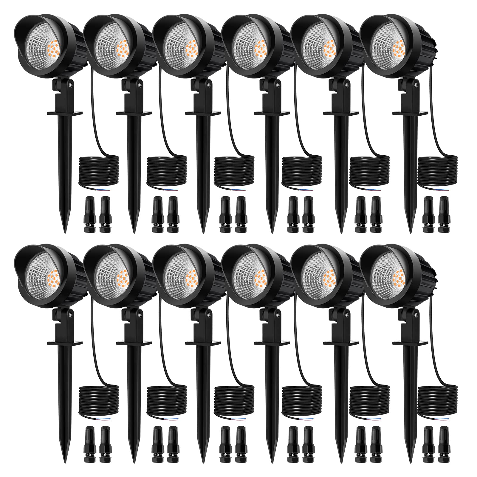 MEIKEE 7W Low Voltage Landscape Lighting, 12V-24V LED Spotlights, Waterproof, Warm White, 12 Pack, Aluminum, White