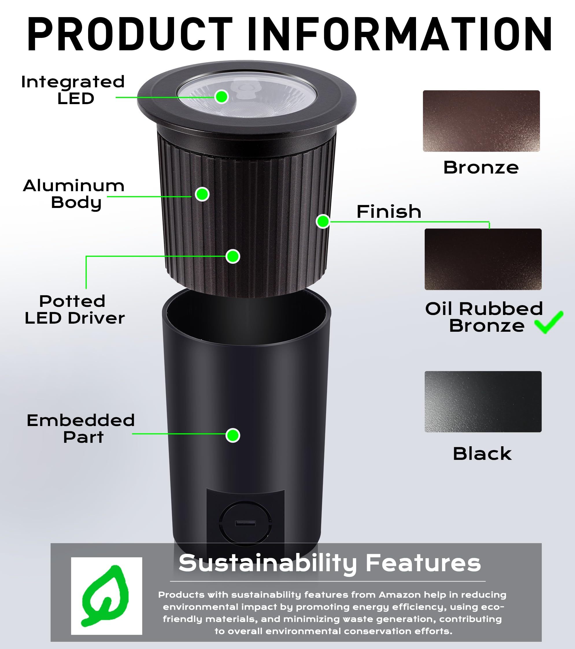 CLOUDY BAY LED Landscape Well Lights, 9W, 12V/24V, Waterproof, Adjustable Color 2700K-5000K, Oil-Rubbed Bronze