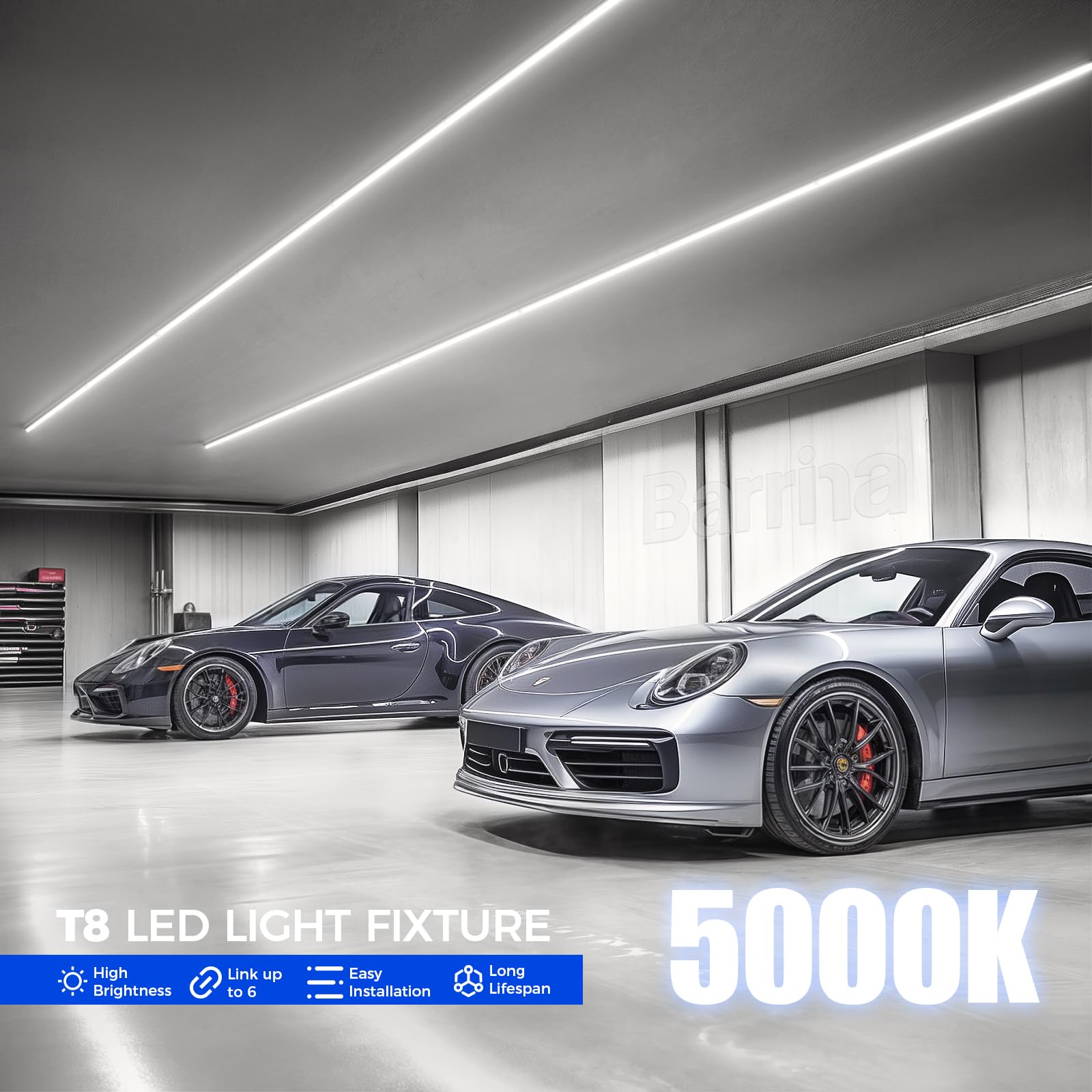 Barrina Led Shop Light, 4Ft 40W 5500Lm 5000K Daylight White, V Shape, Clear Cover, Linkable With Plug, T8 Led Tube Lights, Etl L