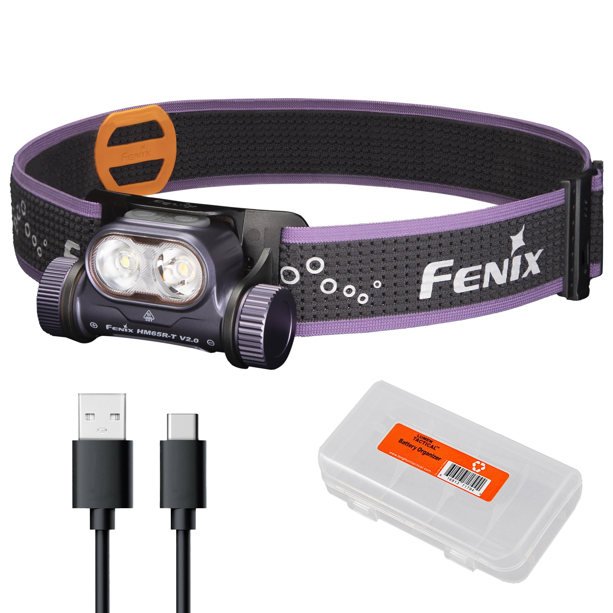 Fenix HM65R-T V2.0 Running Headlamp, 1600 Lumen Dual Beams, USB-C Rechargeable, Lightweight, Dark Purple