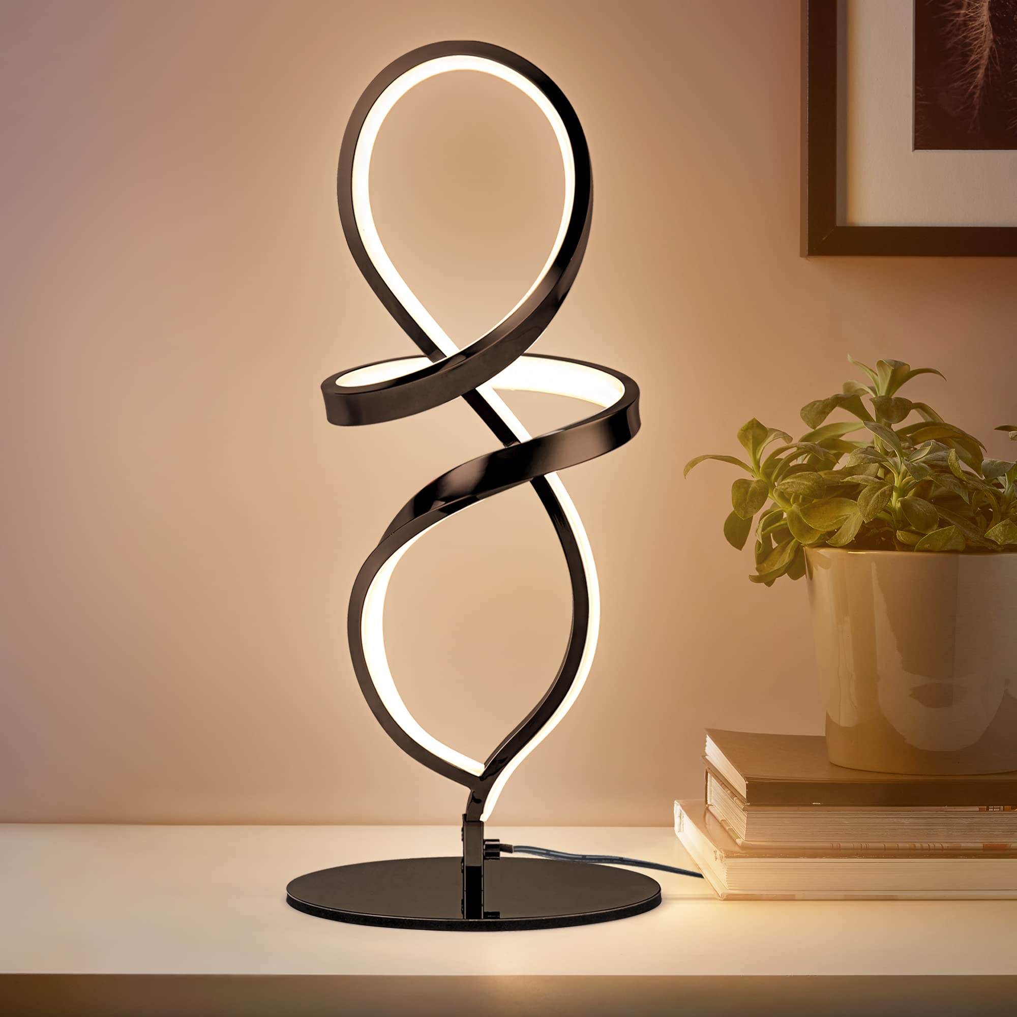Mayful Modern LED Spiral Table Lamp, 12W, 3200K Warm White, Black Aluminum, Model 6606-1TB-A08