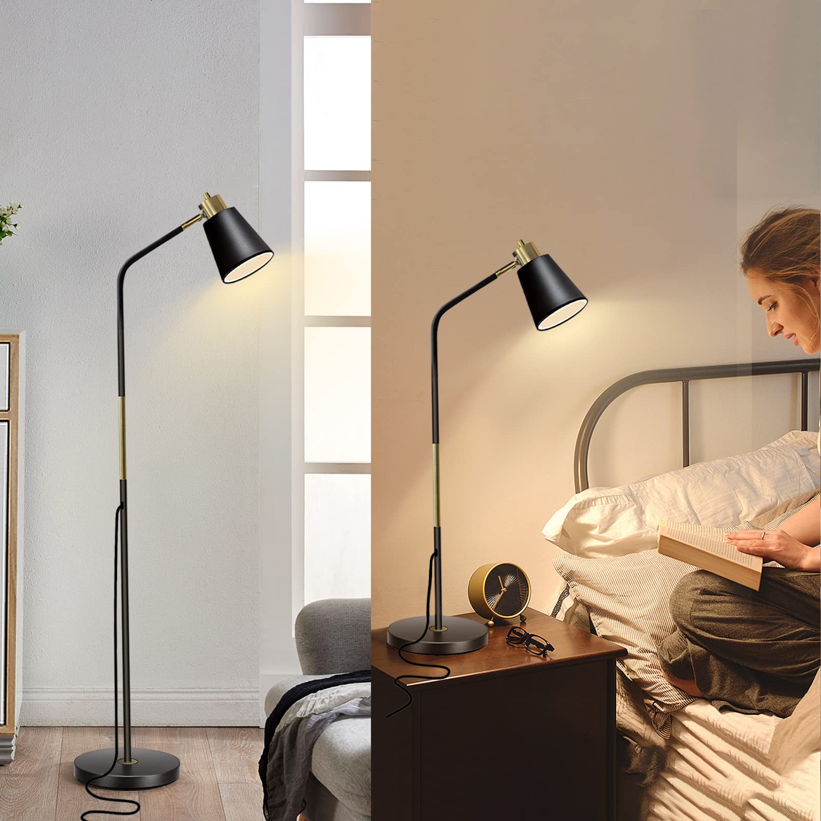 LALISU Dimmable Floor Lamp - Adjustable Metal Heads for Living Room & Bedroom, Black-01