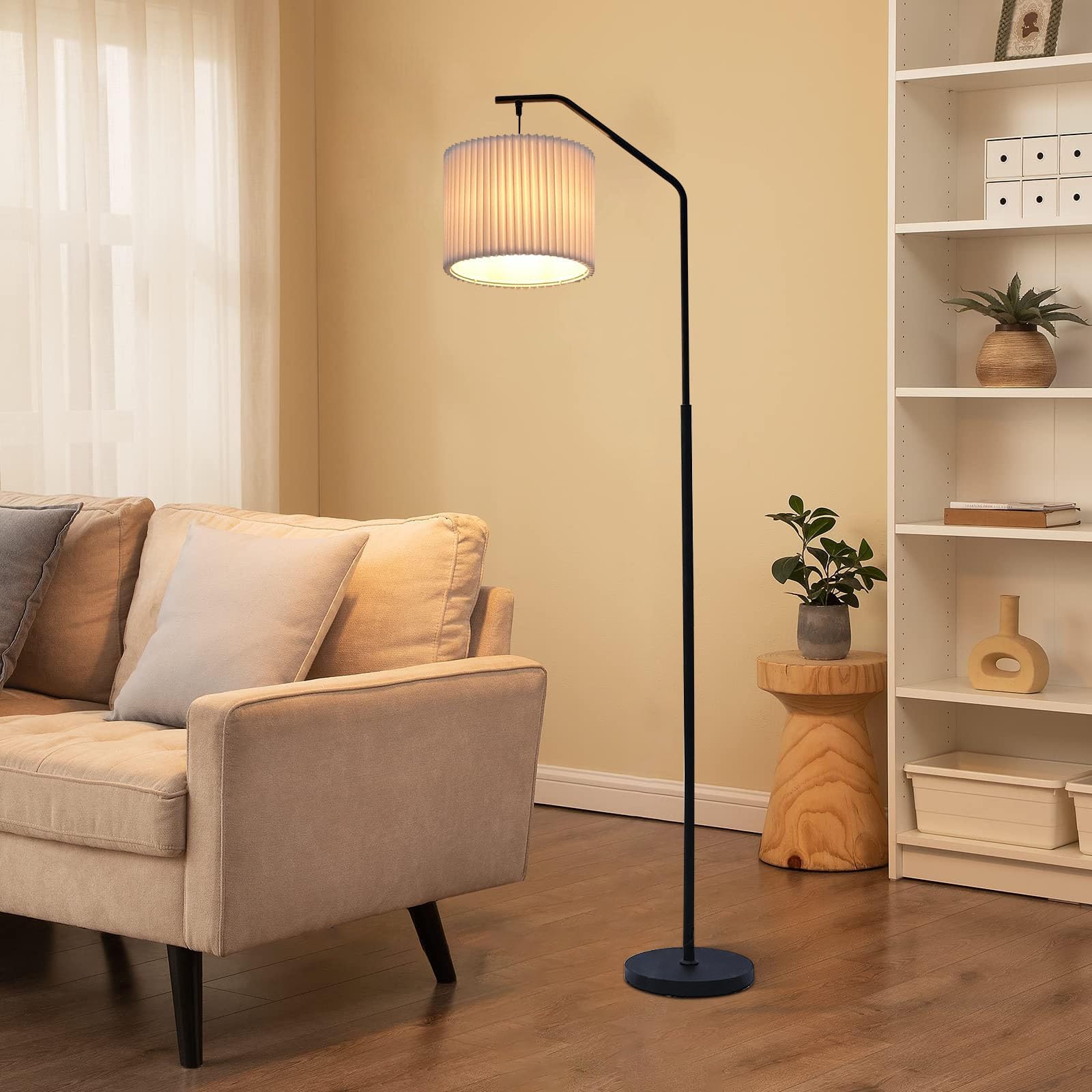 68&quot;Floor Lamp,9W Led Edison Bulbs Included Adjustable Lamp Head Standing Lamp With Foot Switch With Pleated Lampshade, Tall Floor Lamp Reading For Living Room Bedroom Office Classroom Dorm Room