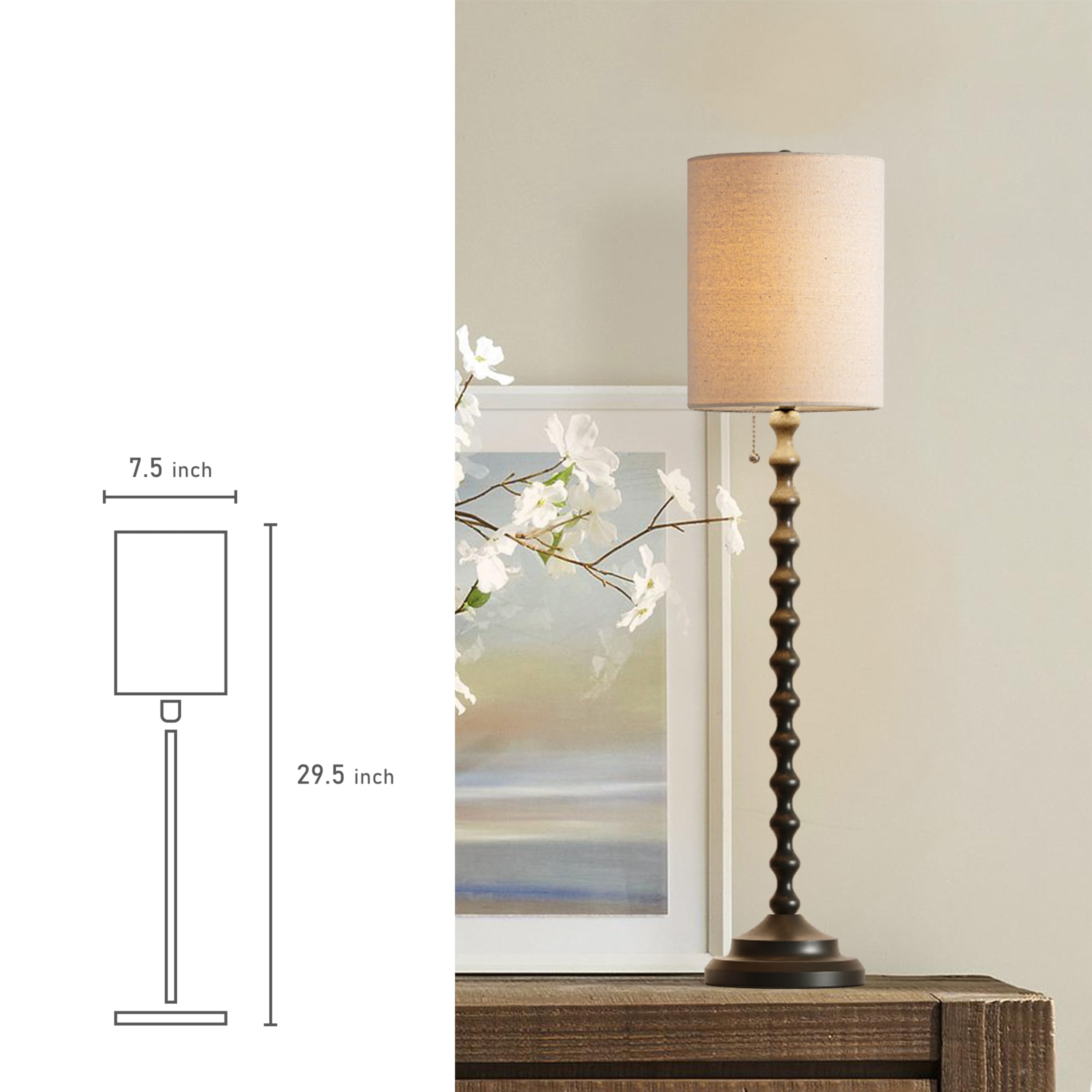 Buffet Table Lamps Set Of 2 With Linen Shade, Black Elegant Tall Table Lamps, 29.5'' Tall Bedroom Lamps For Nightstands, Bedside Lamps For Bedroom Living Room, Buffet Lamps For Dining Room, Entry