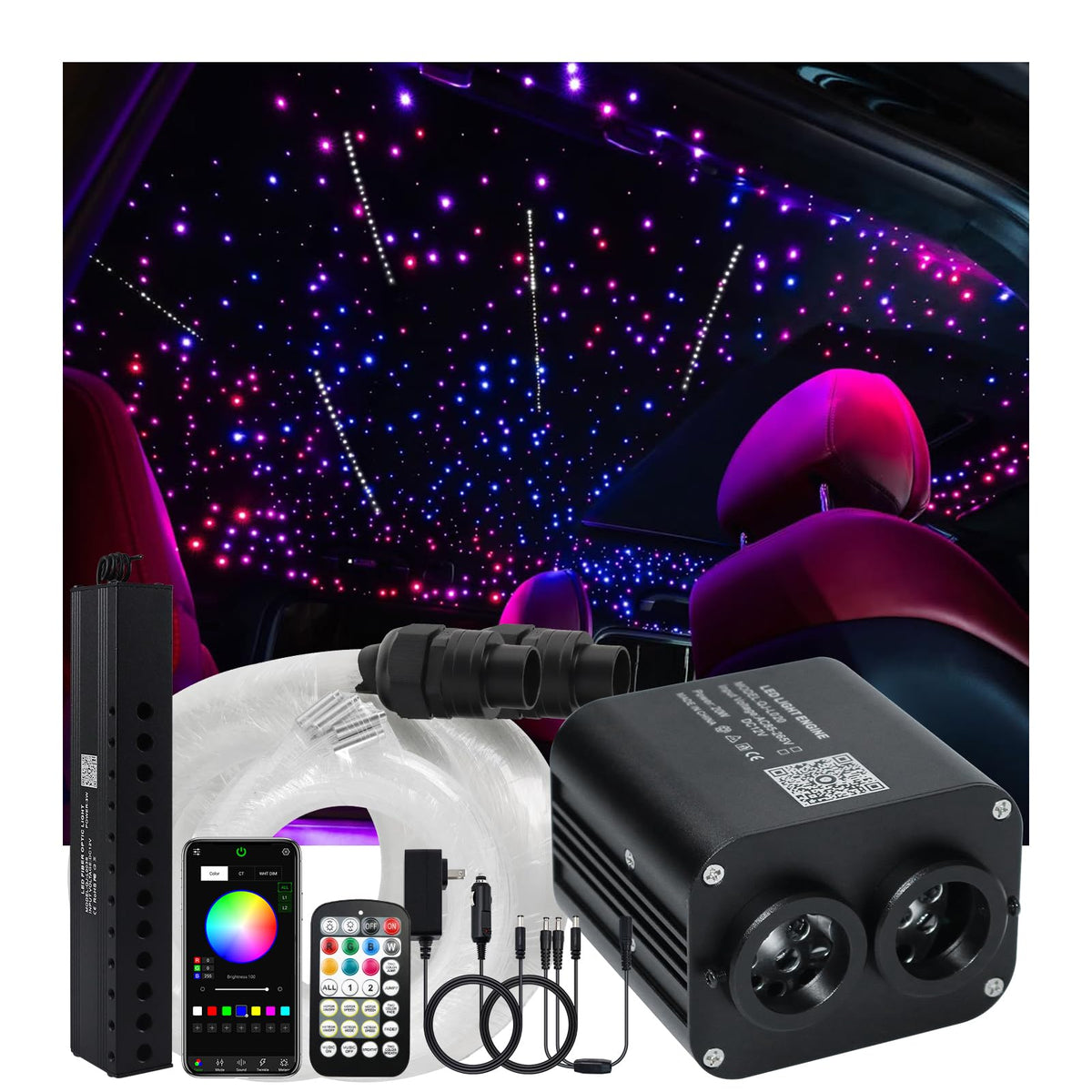 Meeby 20W RGBW Twinkle Dual-Head APP Fiber Optic Lights, Pure White Me ...