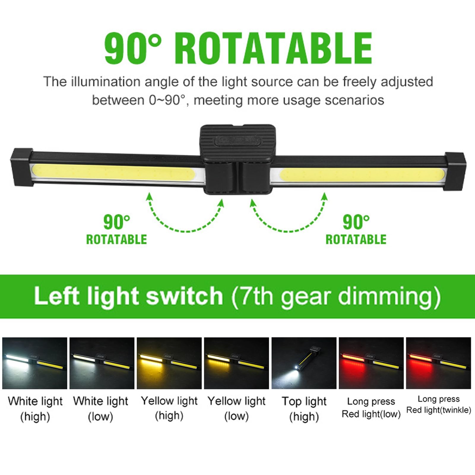 Gym Lamp for Posing,7th Gear Dimming,Portable Magnet LED Flashlight with Hanging Hook,Handheld USB Rechargeable Worklight,Magnet