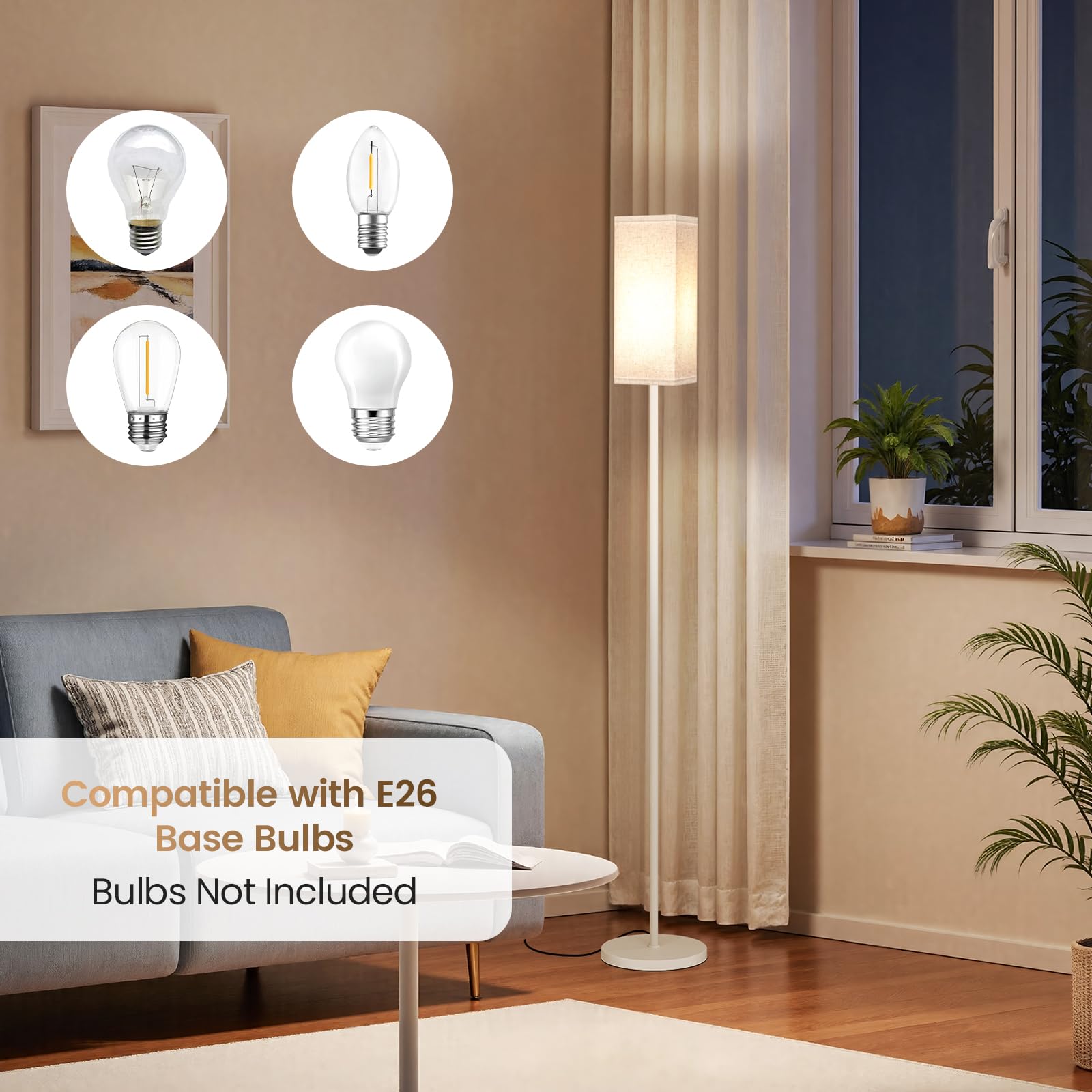 GOEBLESON Floor Lamp, Modern Pole Lamp with Foot Switch, ETL Listed, Metal, White and Beige, Model WE07LD05