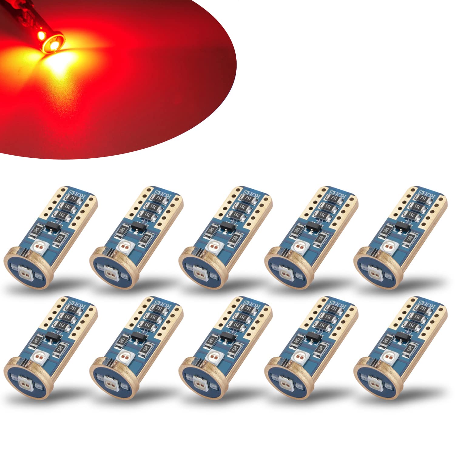 iBrightstar T10 LED Bulbs for Car Interior - Extremely Bright, Red, Aluminum, Wedge, Dome, Map, Door, Courtesy, License Plate