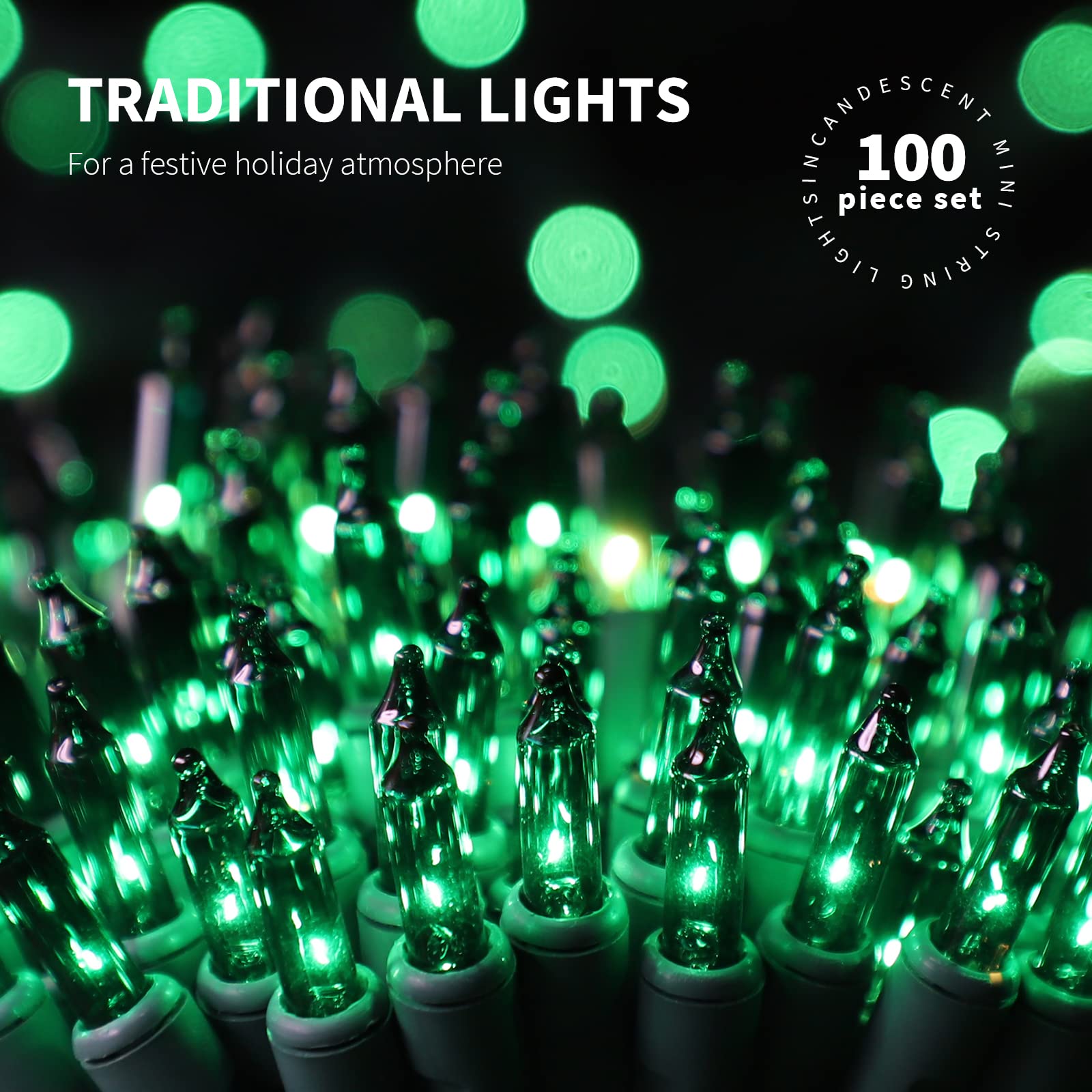 Justpro 100Lights Green Extra-Bright With End Connectors Christmas Decorative Lights 5.98M Ul Certified Mini String Light Set Wa