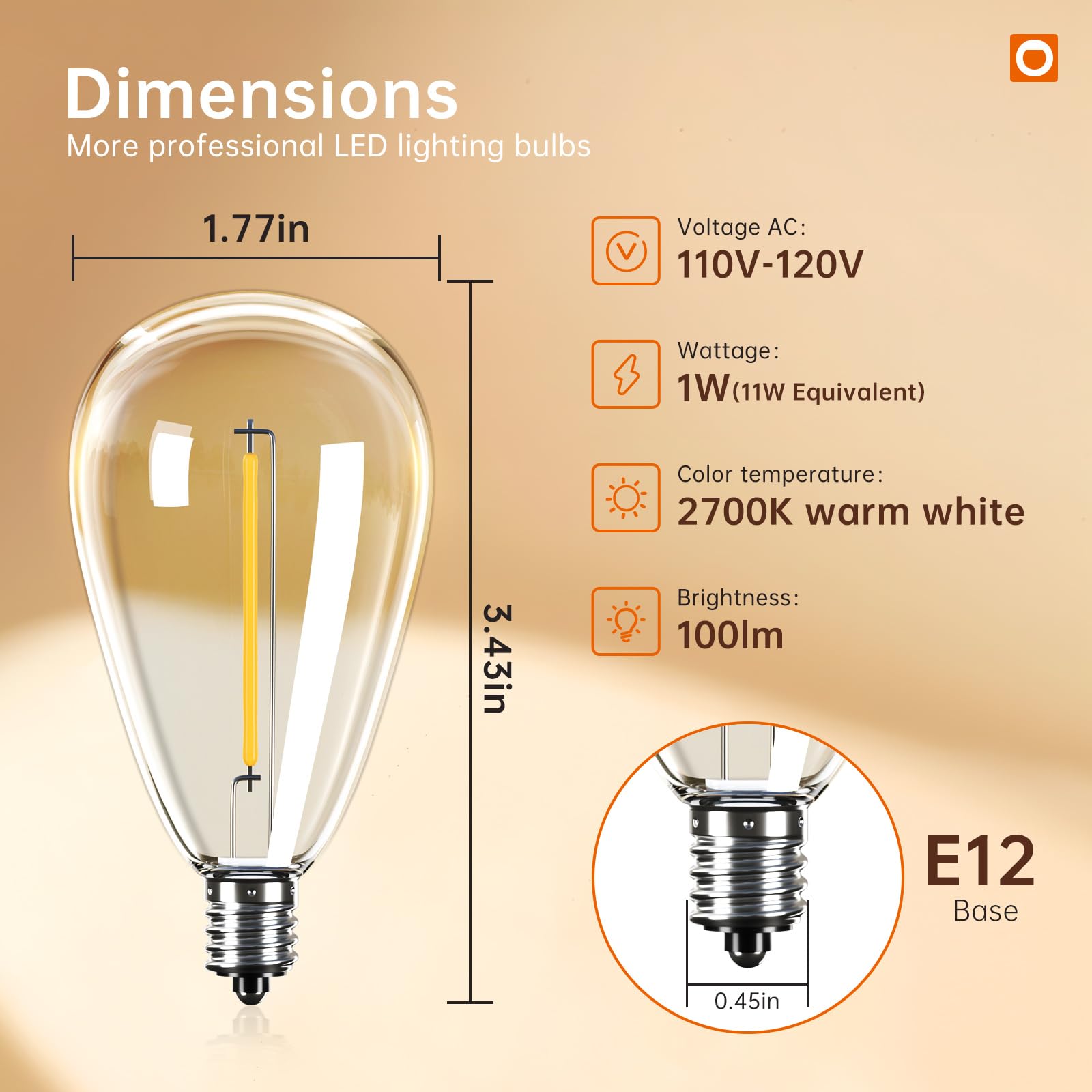 addlon 4-Pack E12 S14 LED Replacement Bulbs, 1W Shatterproof Waterproof Warm White, Black Plastic for Outdoor String Lights