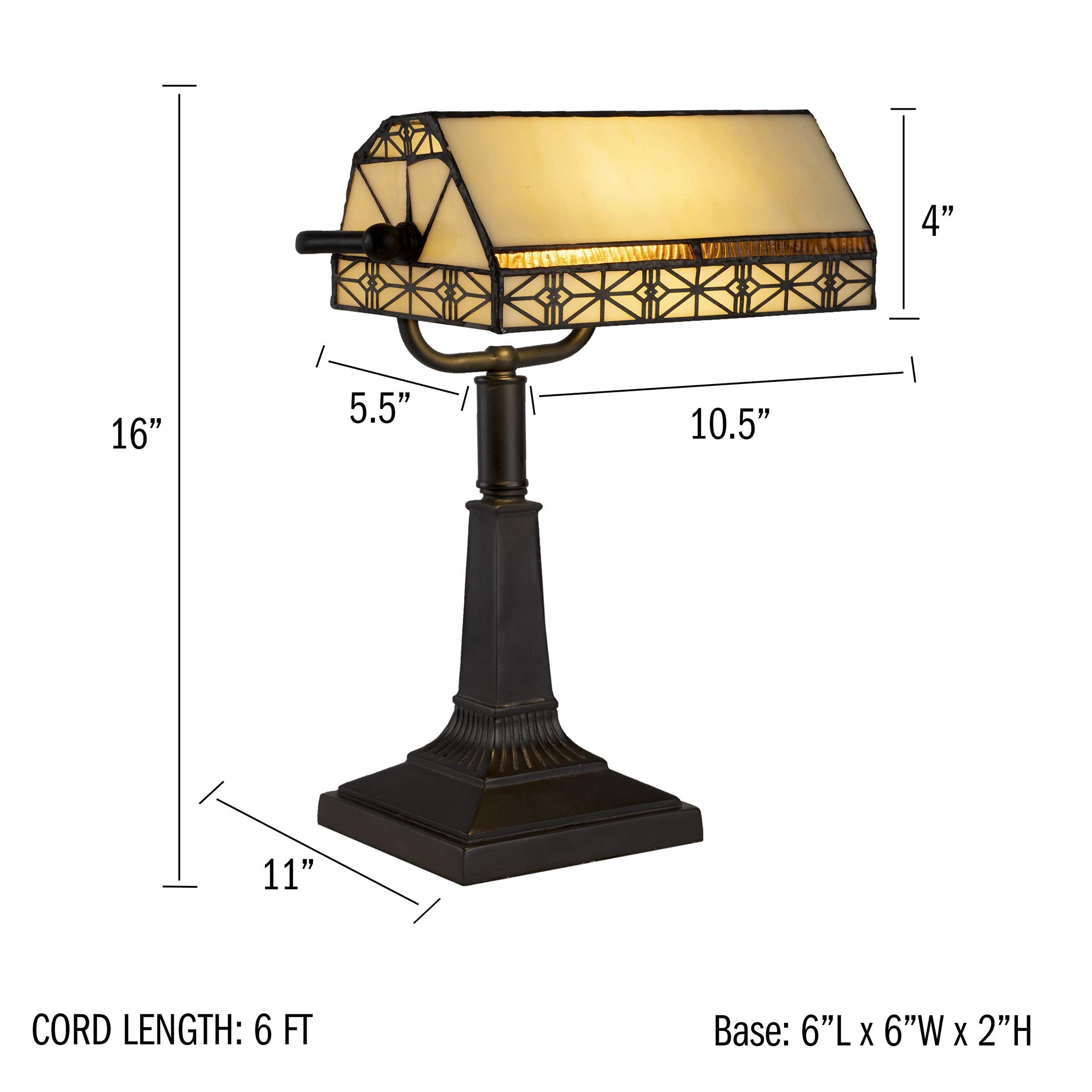 Lavish Home Tiffany-Style Bankers Lamp, Wrought Iron, Dark Brown, LED, 10.5in x 11in x 16in, Model 224656MXG