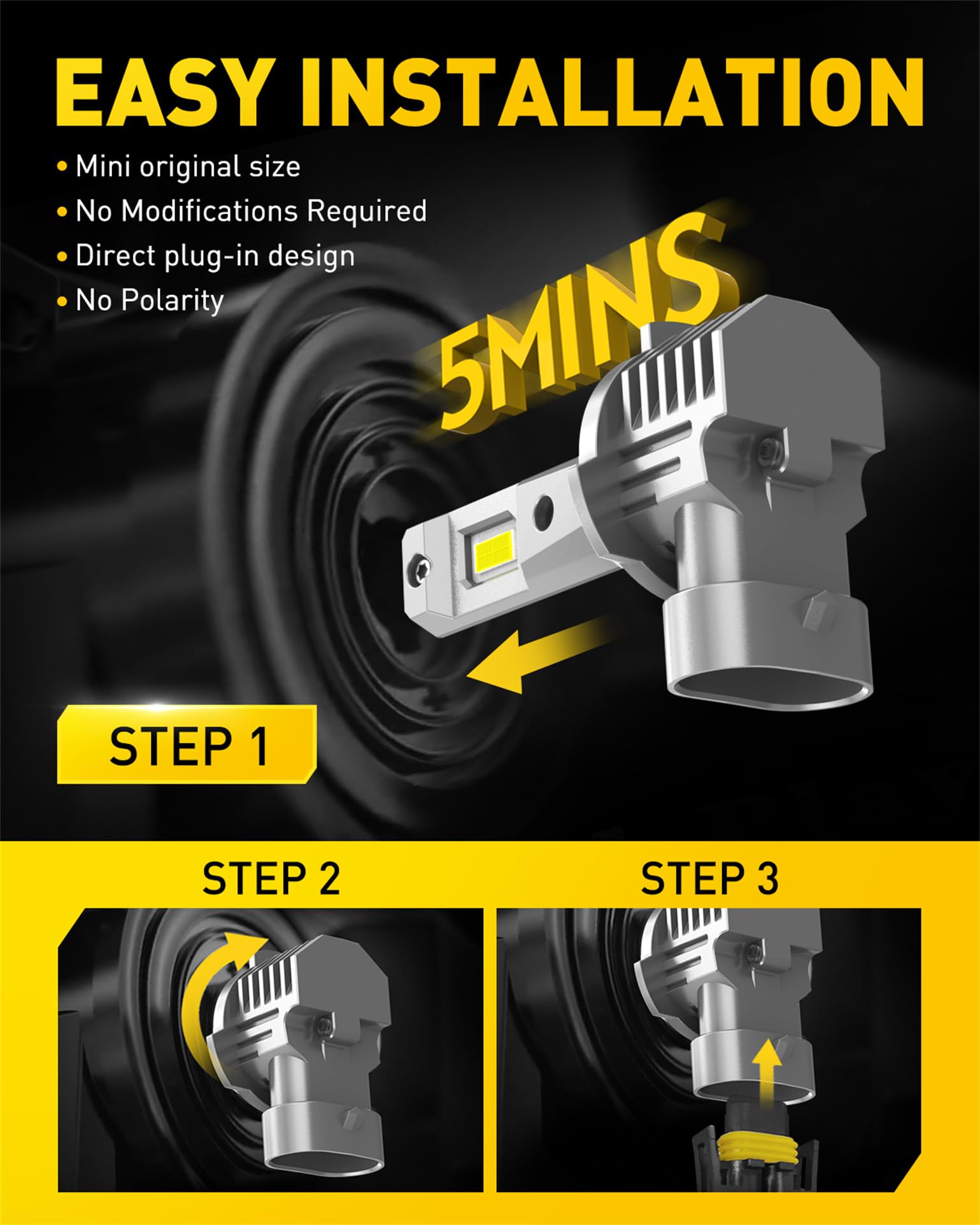 AUXITO LED Fog Light Bulbs, 600% Brighter, 6500K Cool White, H10/9145, Non-polarity, Pack of 2