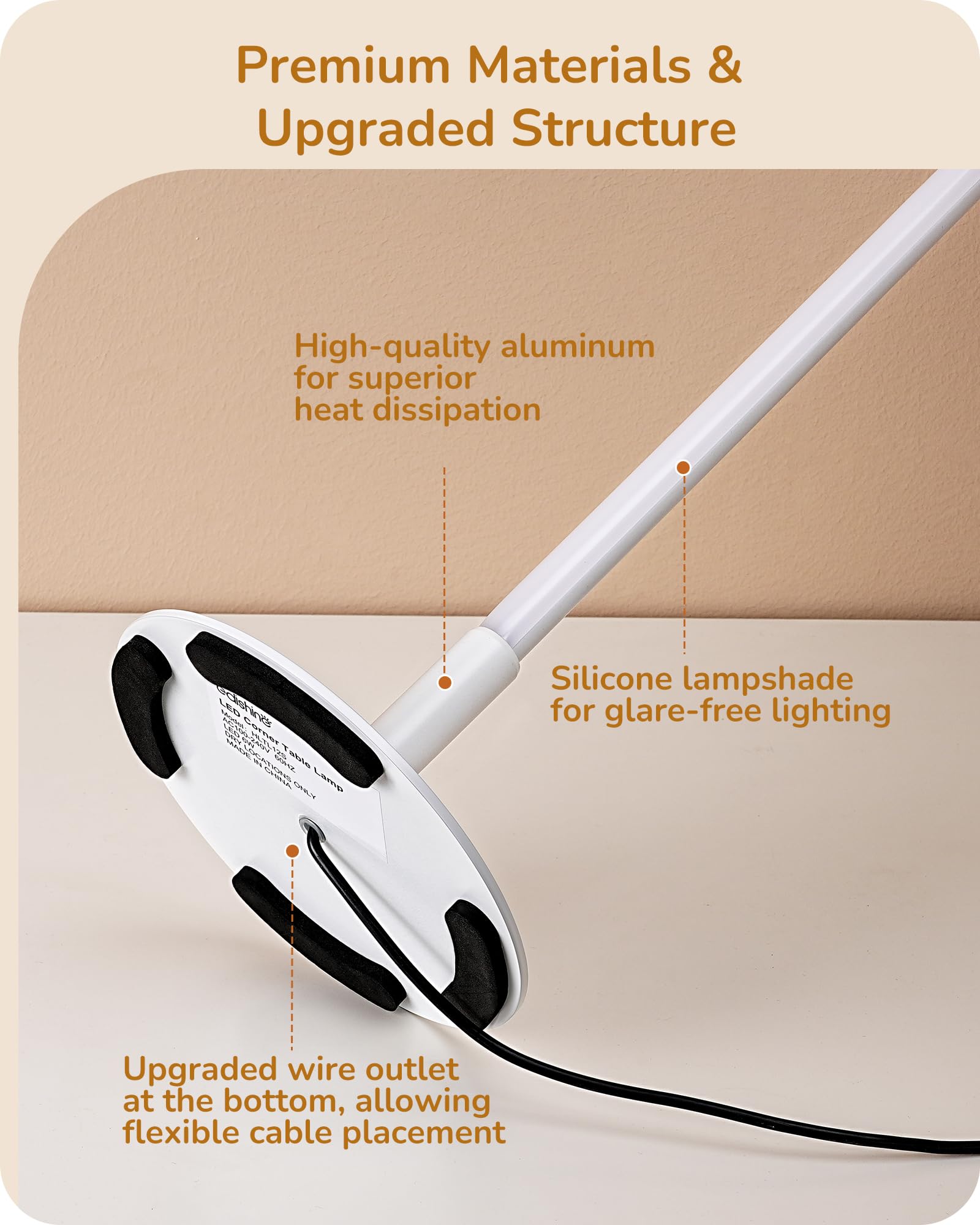 Edishine Upgraded Led Table Lamp, Dimmable Bedside Lamp, 3 Color Temperature, Power Cord Touch Switch Desk Lamp, Minimal Nightst