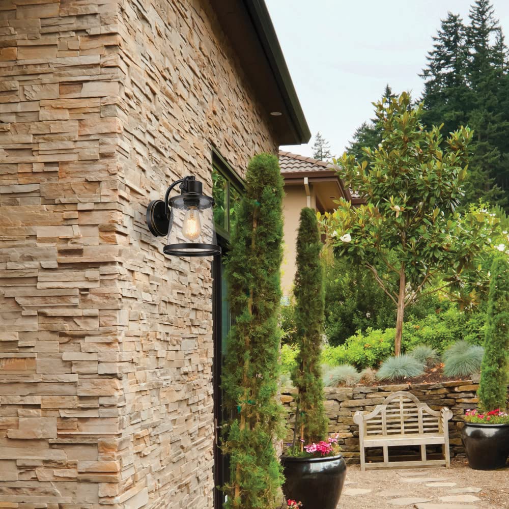 Globe Electric Charlie Wall Sconce, 1-Light, LED Bulb Included, Oil Rubbed Bronze, Clear Seeded Glass Shade, Model 44127