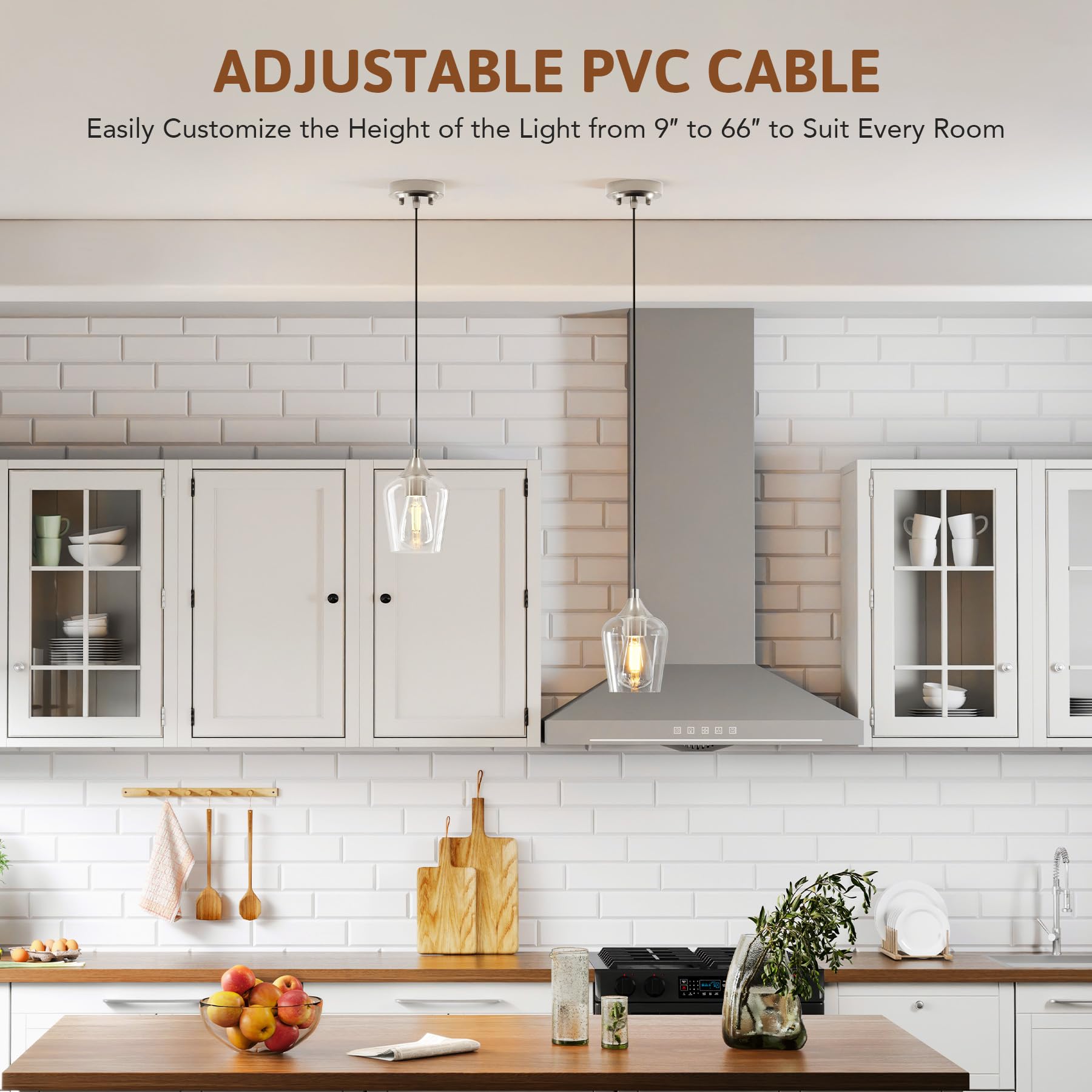 Vonluce Pendant Lights Kitchen Island, Brushed Nickel Pendant Light Fixtures With E26 Base & Adjustable Cable, Modern Pendant Li