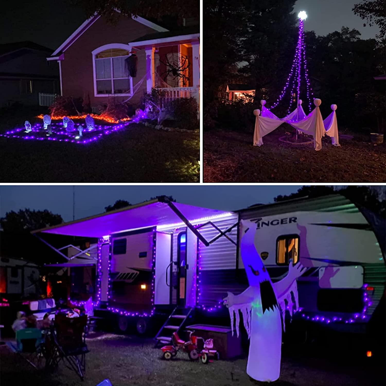 Qitong 66Ft Purple Solar Fairy Lights, 200 Led, Waterproof, 8 Modes For Garden & Patio Decor