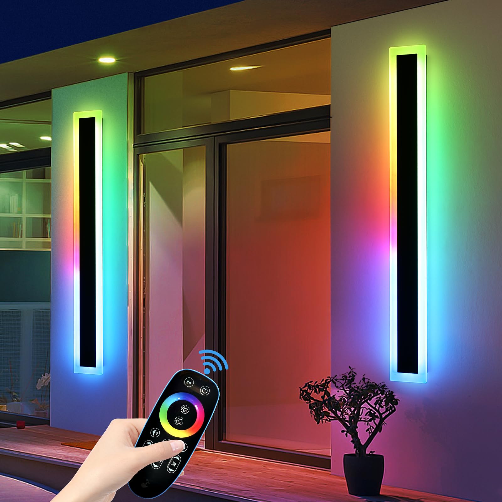 Mikeru RGB LED Wall Lights, 2-Pack, Dimmable, 31.4in Outdoor Sconces, IP65 Waterproof, Aluminum, Model FTBD-2