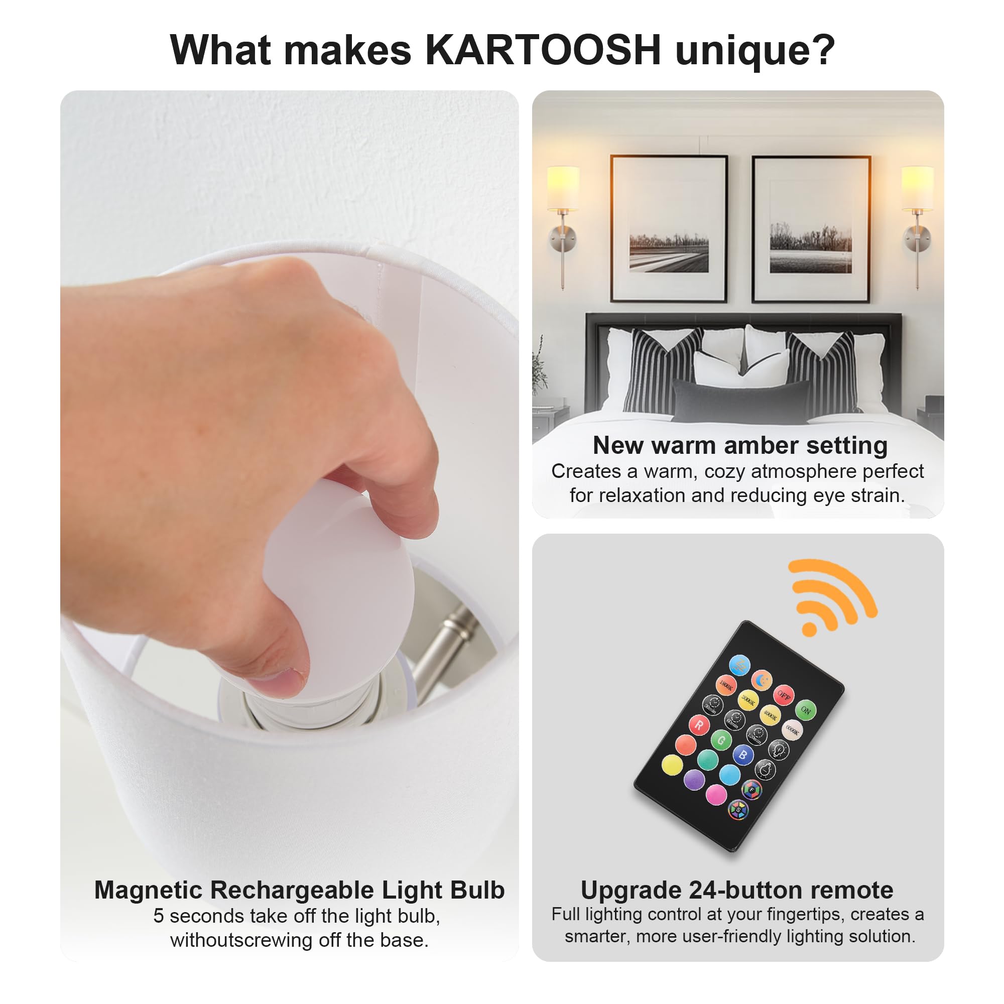 KARTOOSH Battery Operated Wall Sconce Set of Two, Wireless Rechargeable, Dimmable 1800K-6000K, 26.8 Inch, Nickel, Model ZM